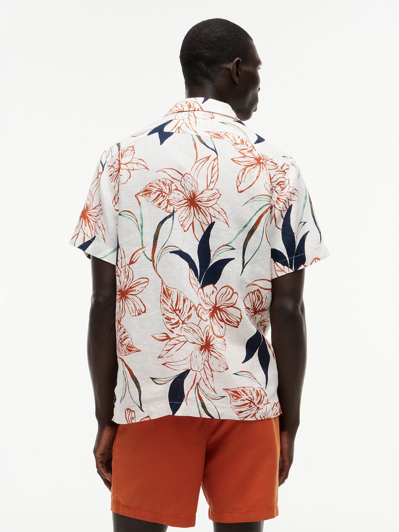 Regular Tropical Print Linen Short Sleeve Shirt