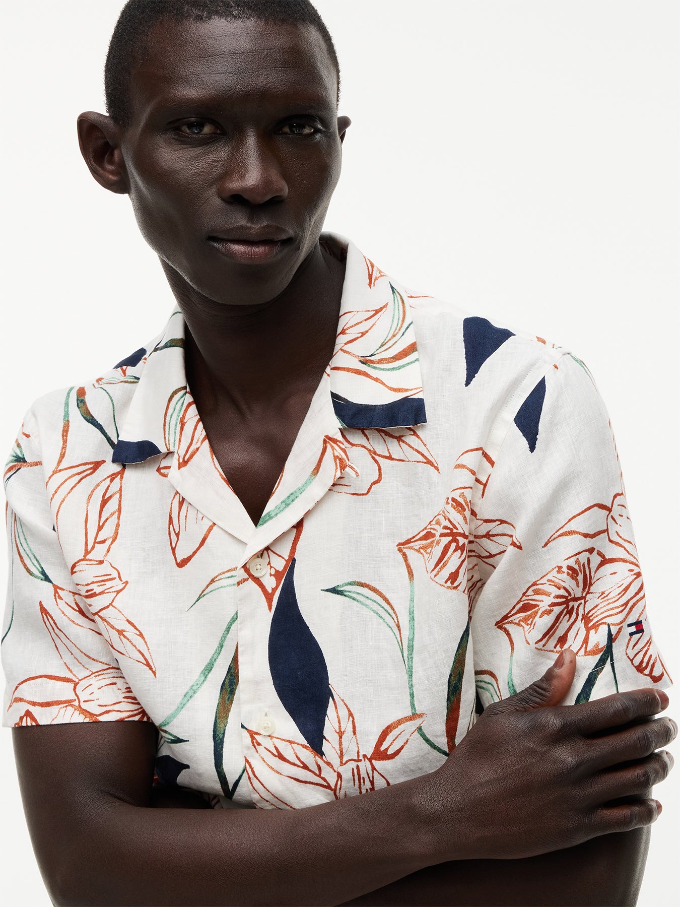 Regular Tropical Print Linen Short Sleeve Shirt