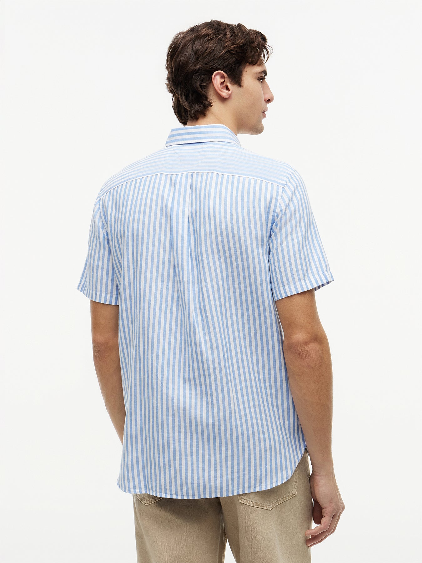 Regular Fit Linen Blend Bengal Stripe Short-Sleeve Shirt