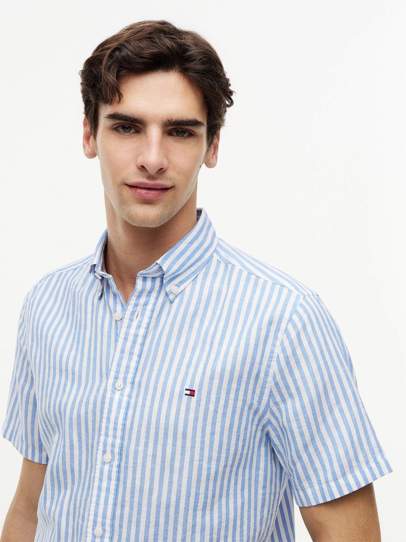 Regular Fit Linen Blend Bengal Stripe Short-Sleeve Shirt