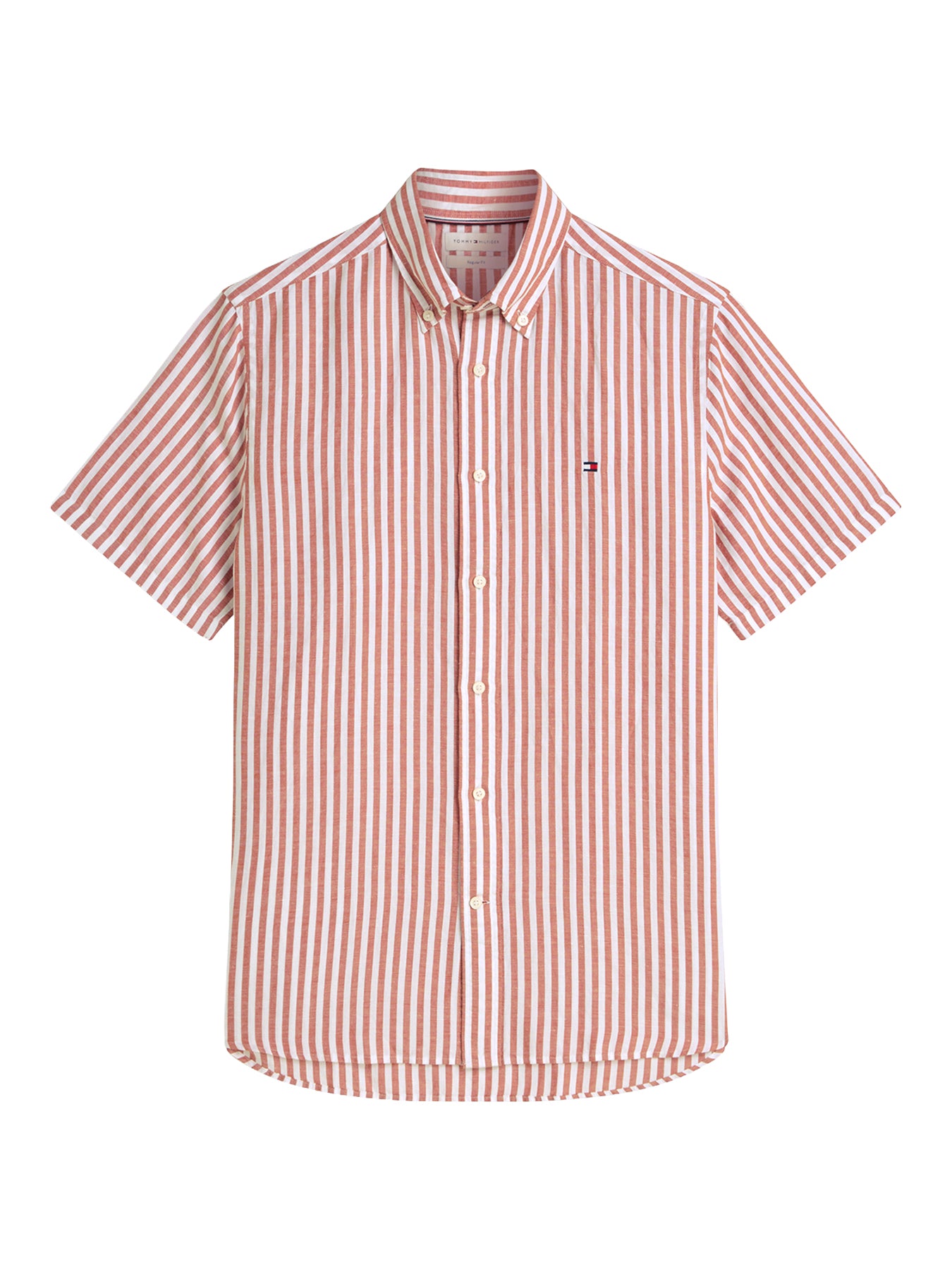 Regular Linen Blend Bengal Stripe Short Sleeve Shirt Orange