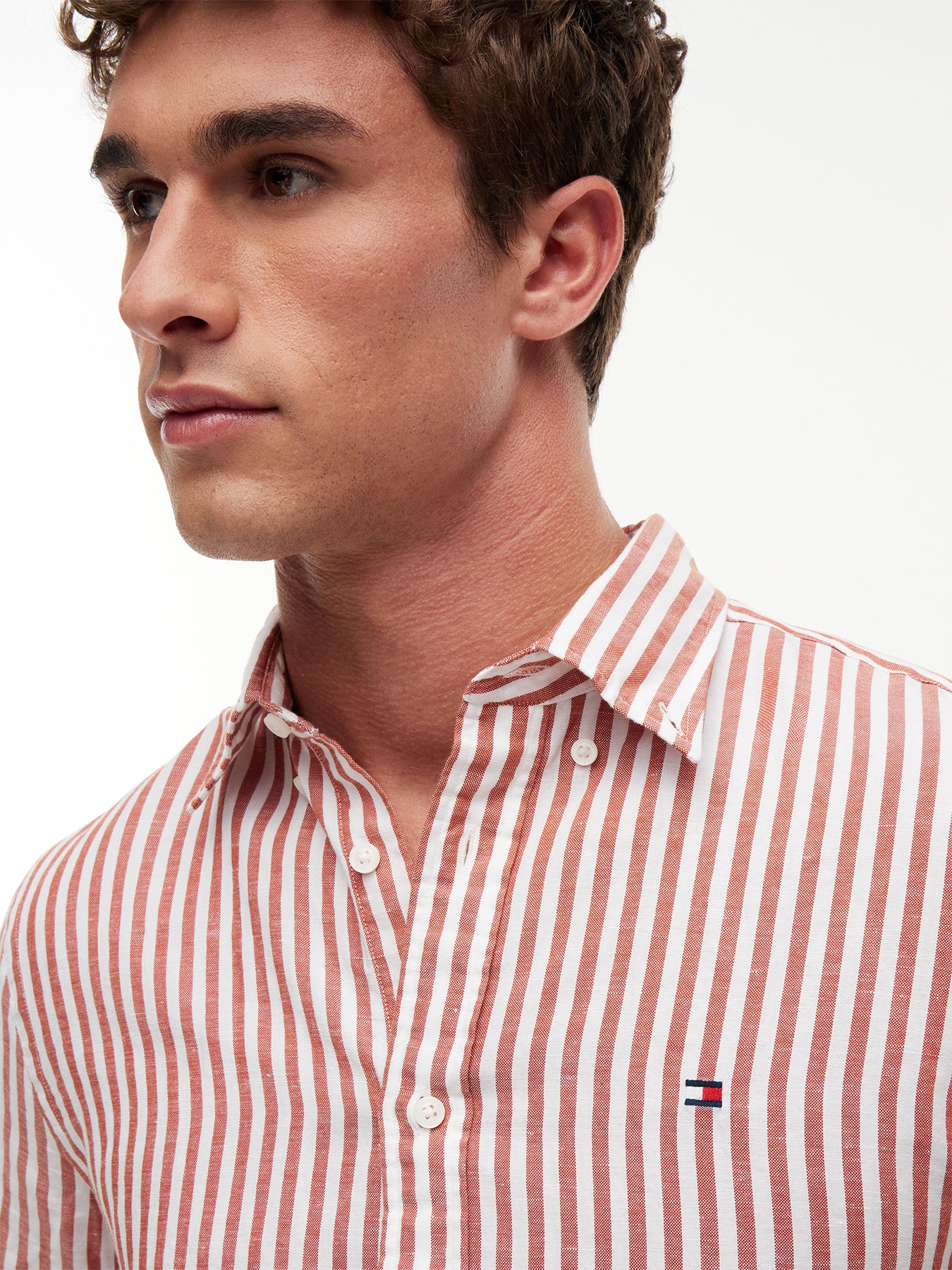 Regular Linen Blend Bengal Stripe Short Sleeve Shirt Orange