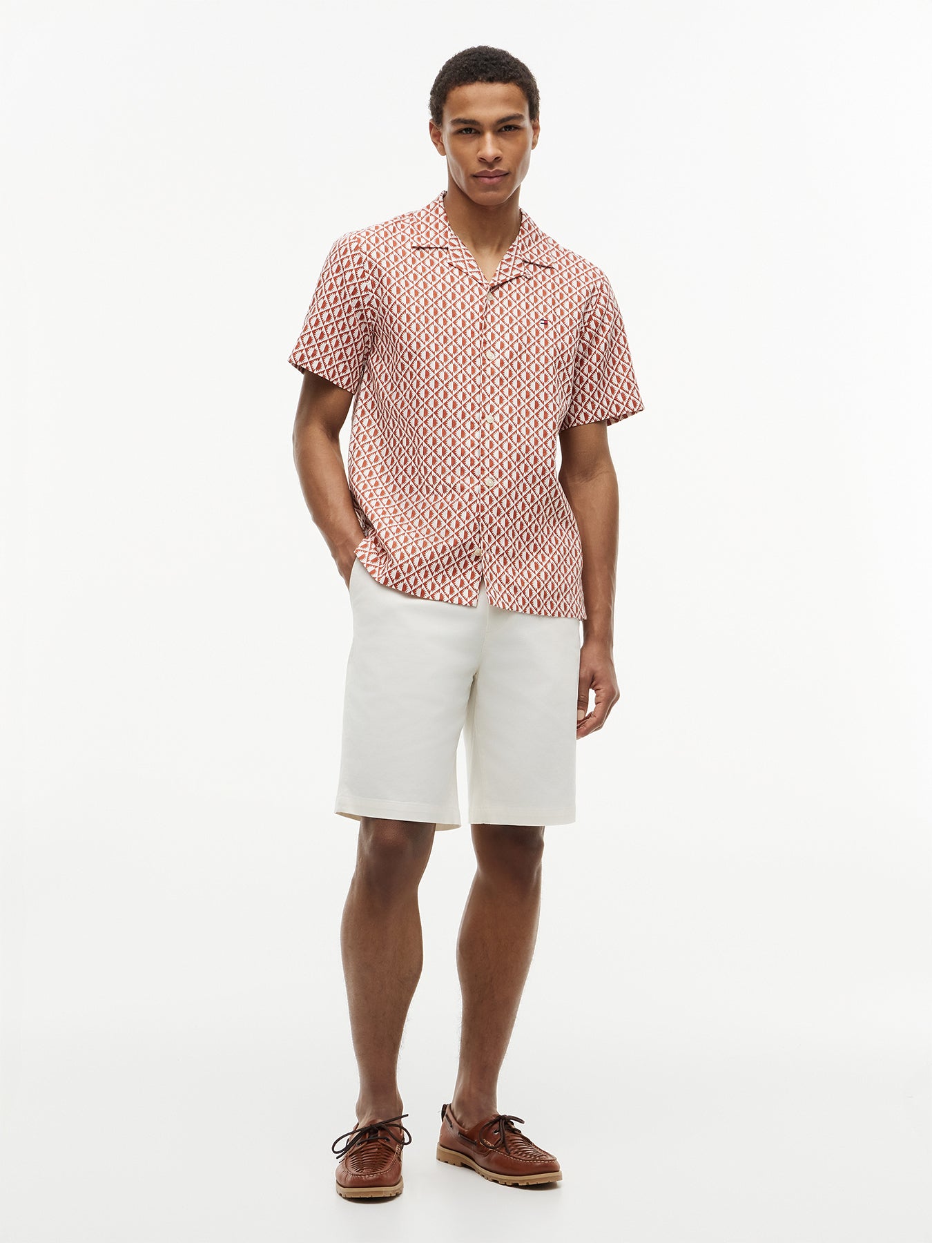 Linen Blend Printed Short Sleeved Shirt