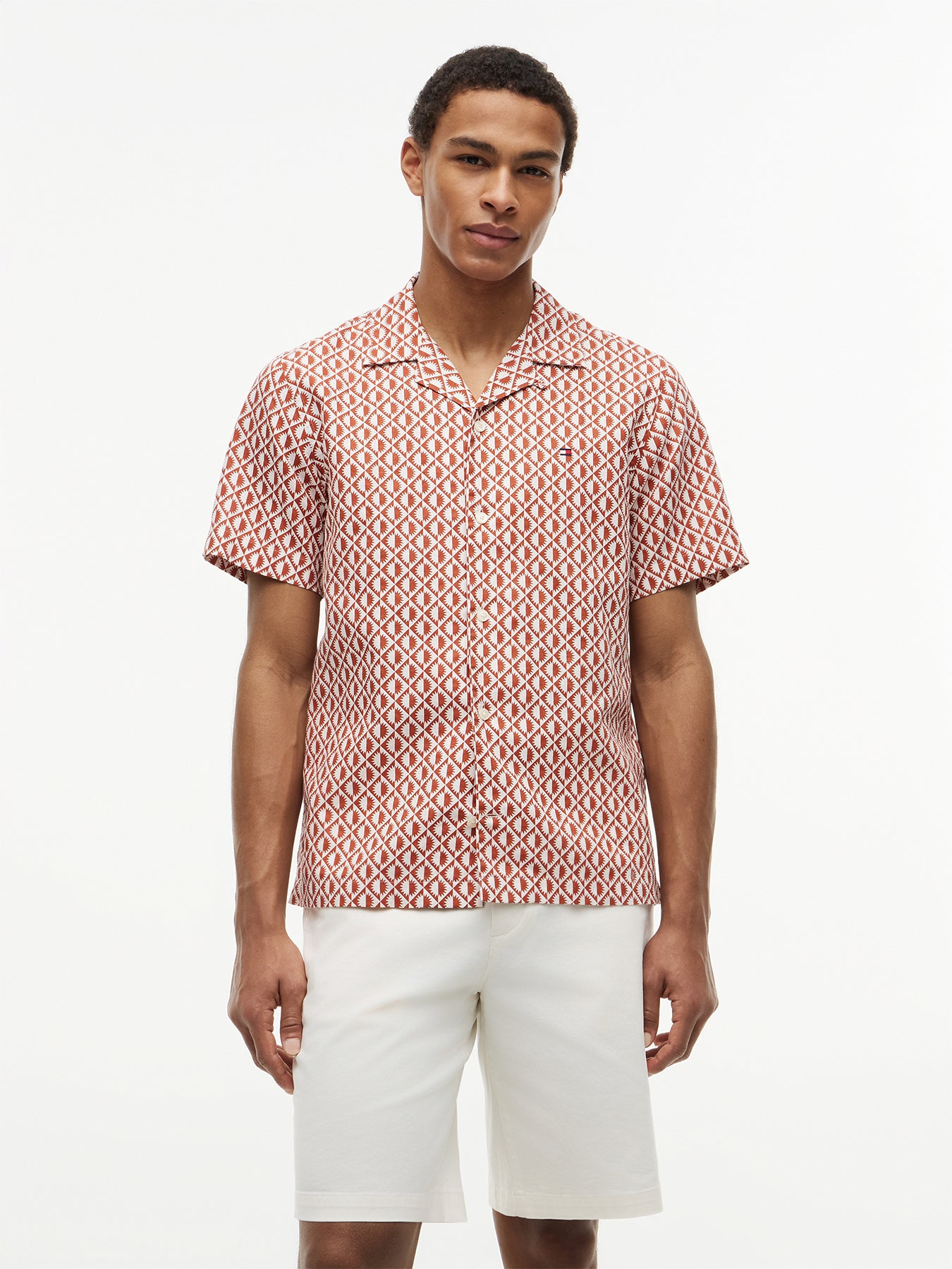 Linen Blend Printed Short Sleeved Shirt