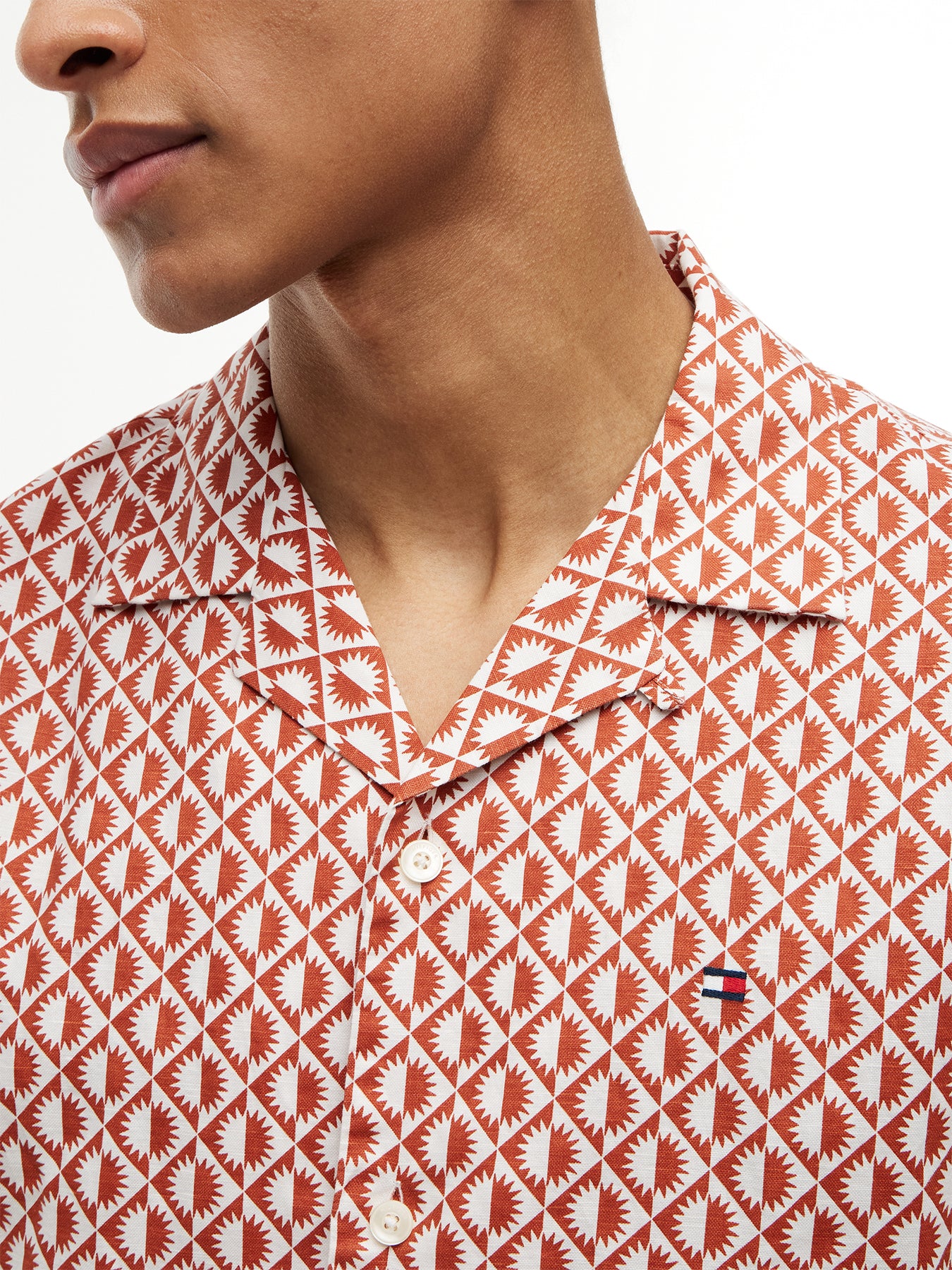Linen Blend Printed Short Sleeved Shirt