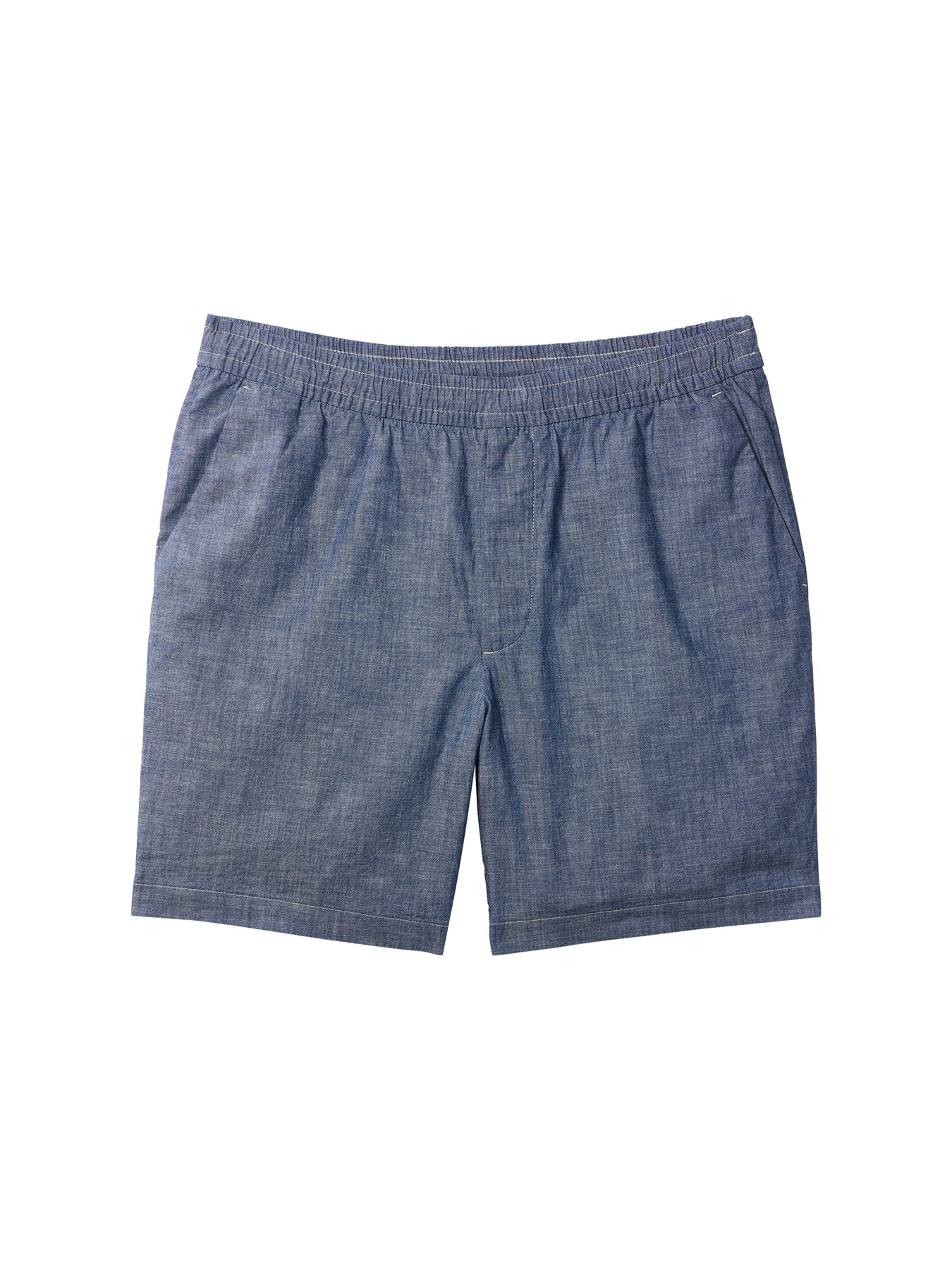 Cotton Chambray Drawstring Shorts Blue