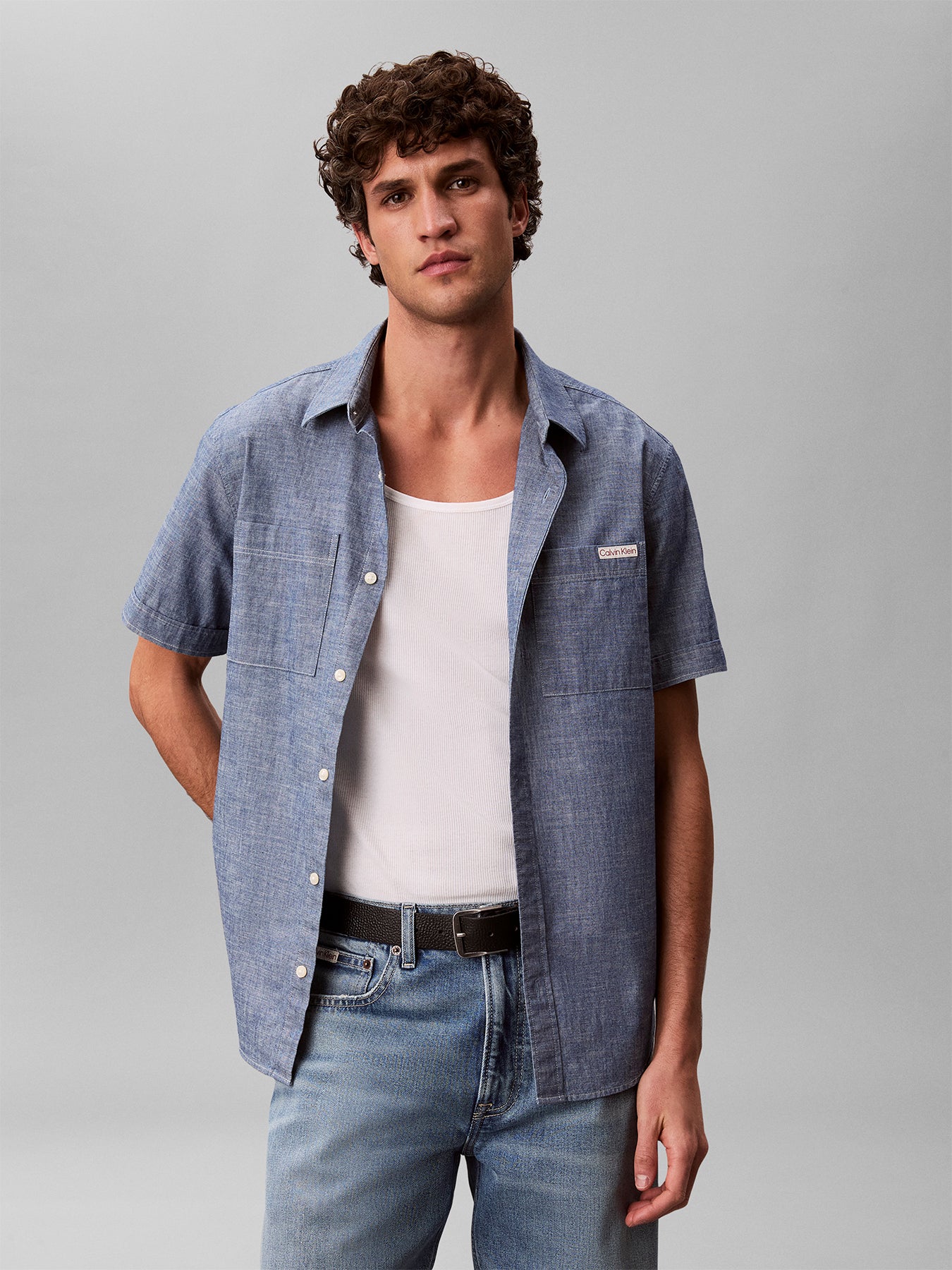 Cotton Chambray Short Sleeve Shirt Blue