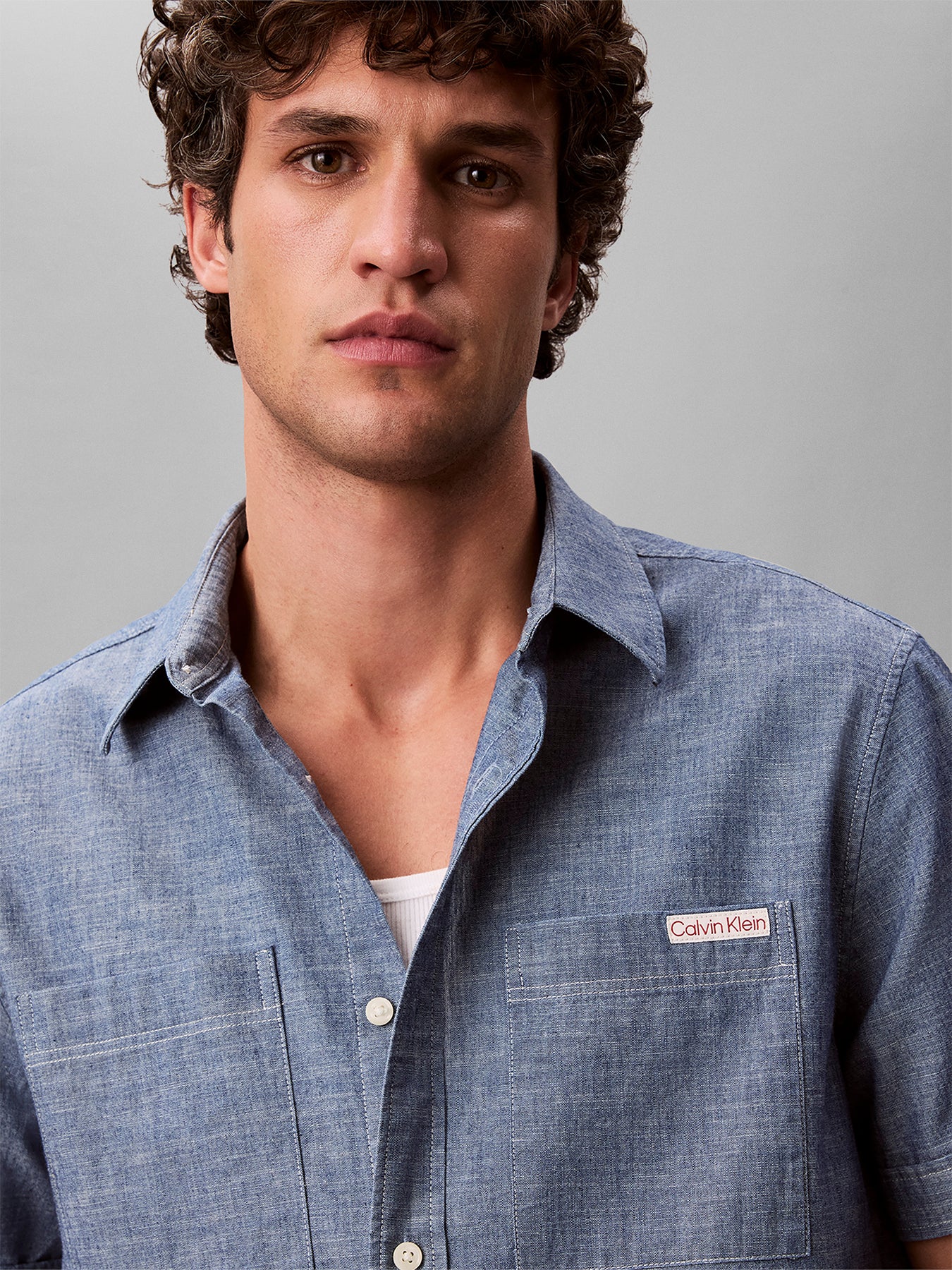 Cotton Chambray Short Sleeve Shirt Blue