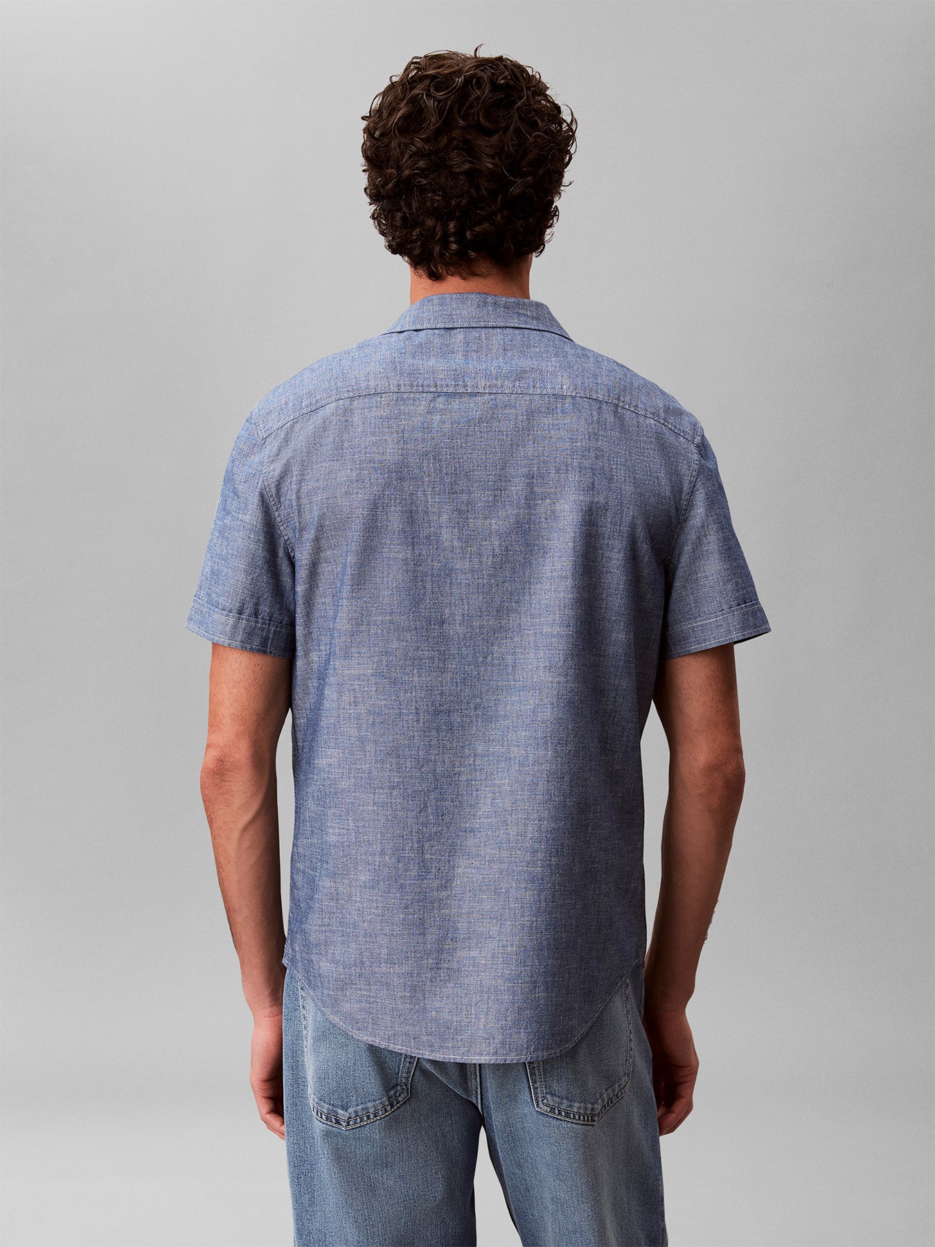 Cotton Chambray Short Sleeve Shirt Blue