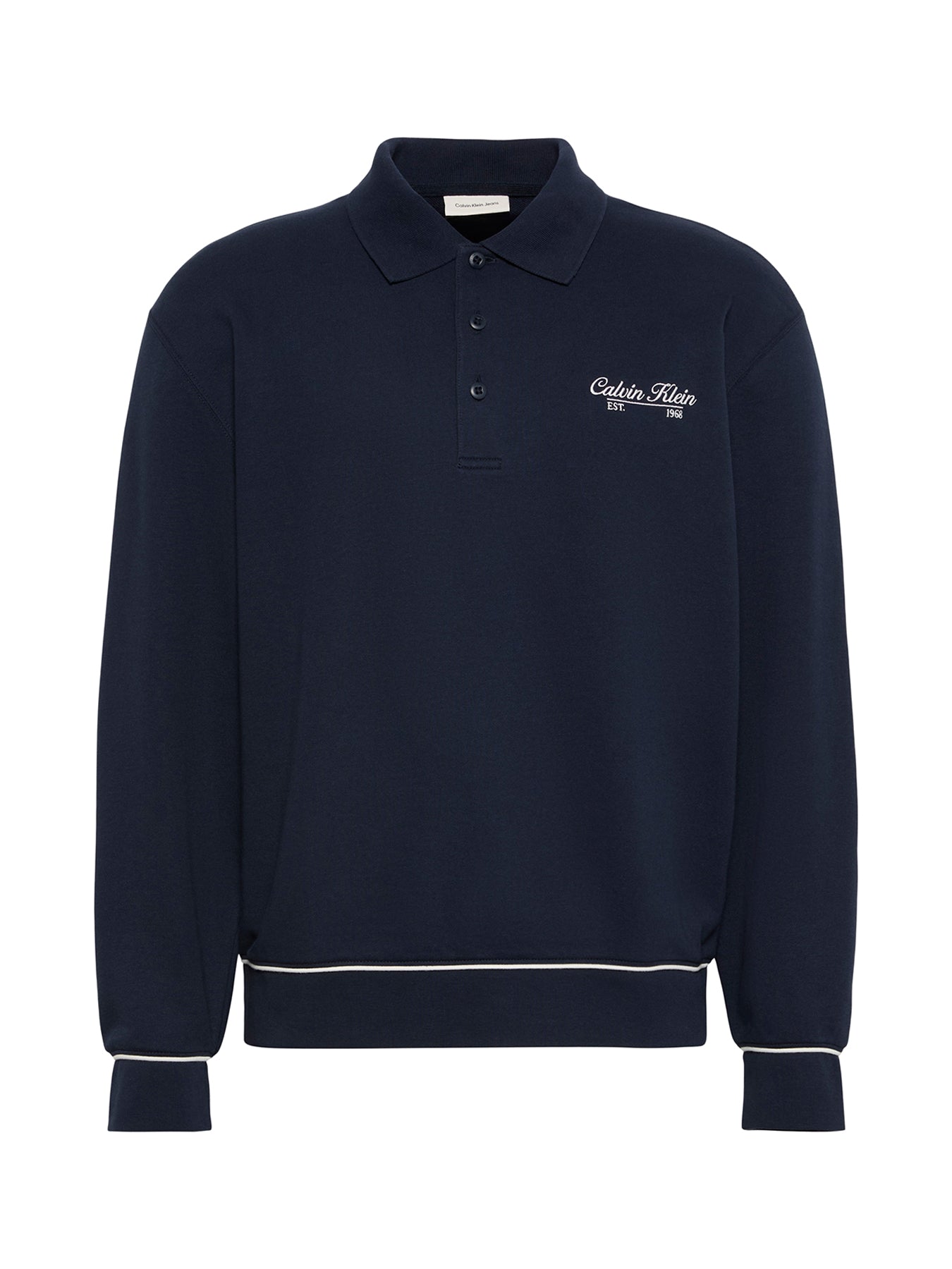 Embroidered Logo Long Sleeve Polo Shirt Blue