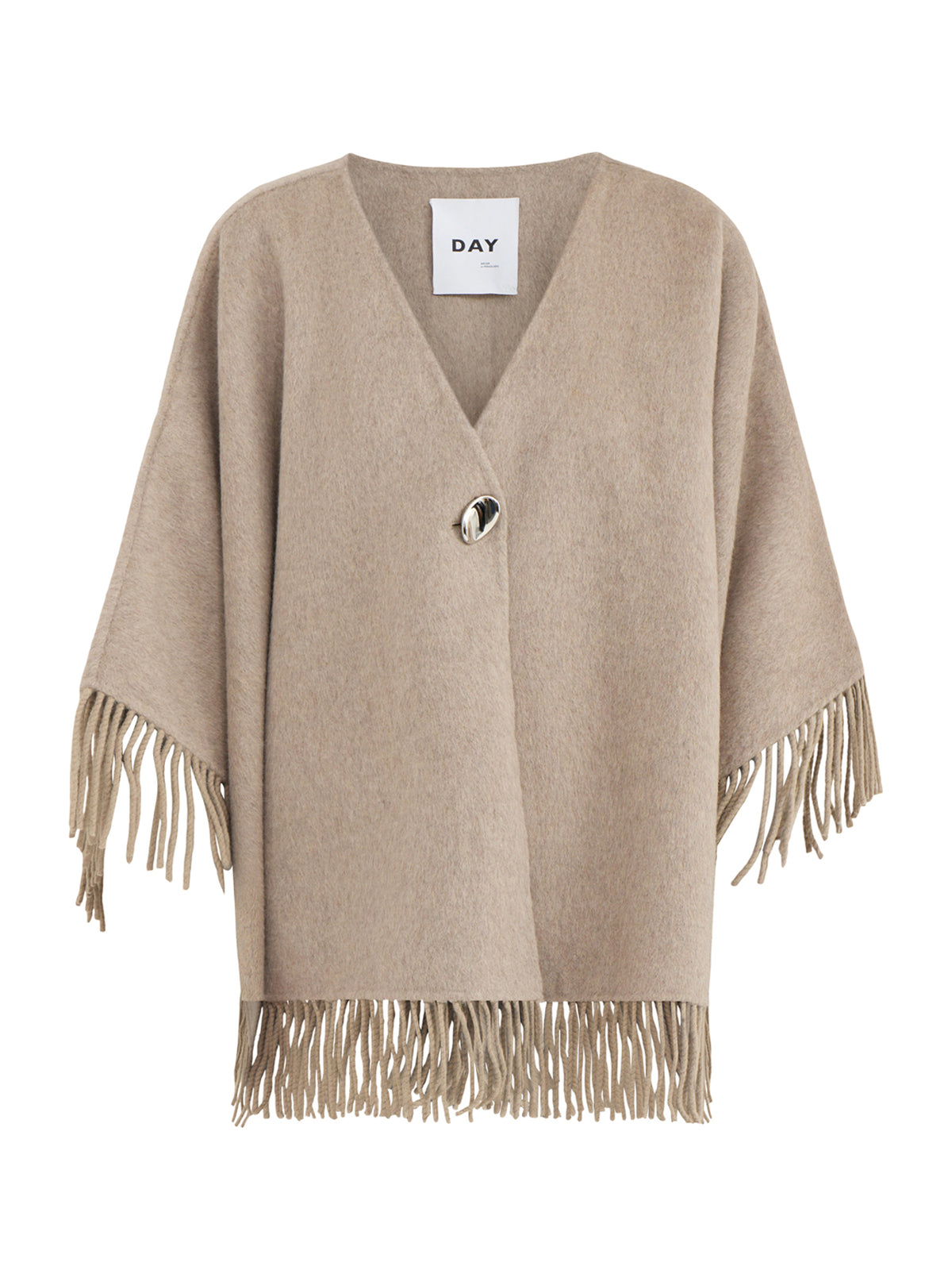 Sybil Fringed Double-Faced Cape - Beige Melange