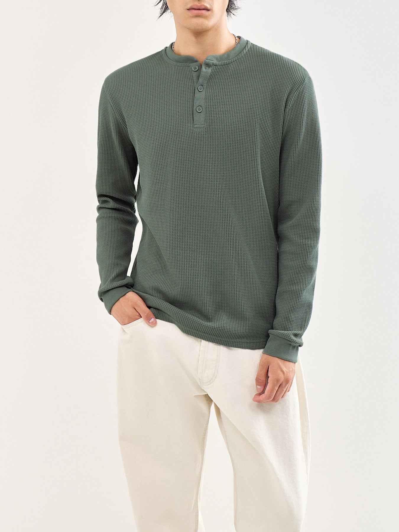 Tobie Regular Fit Long Sleeve Henley T-Shirt Green