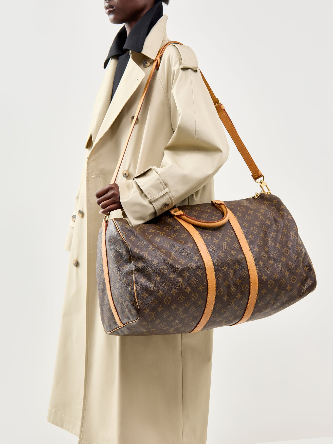 Vintage Monogram Keepall Bandoulière 55 Tote Bag Brown