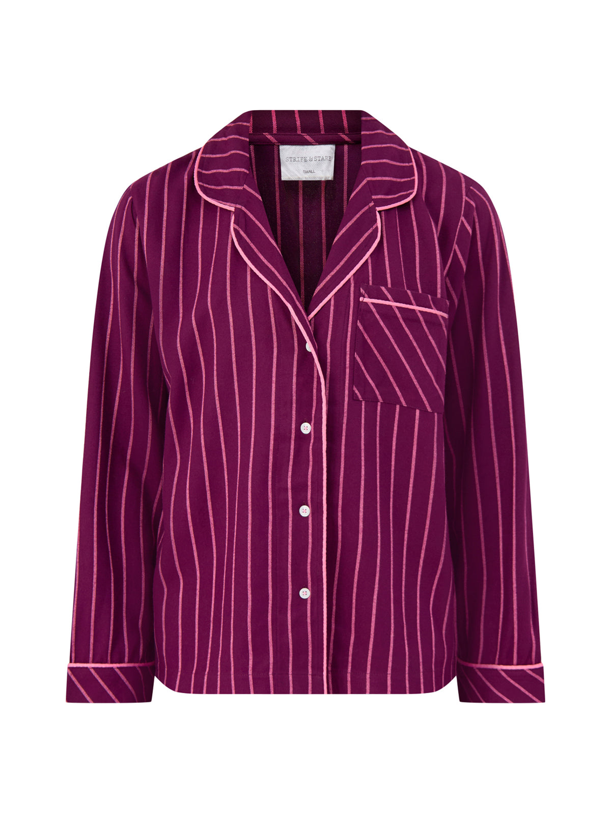 Ecovero Viscose Pyjama Top – Black Cherry & Pink Stripe
