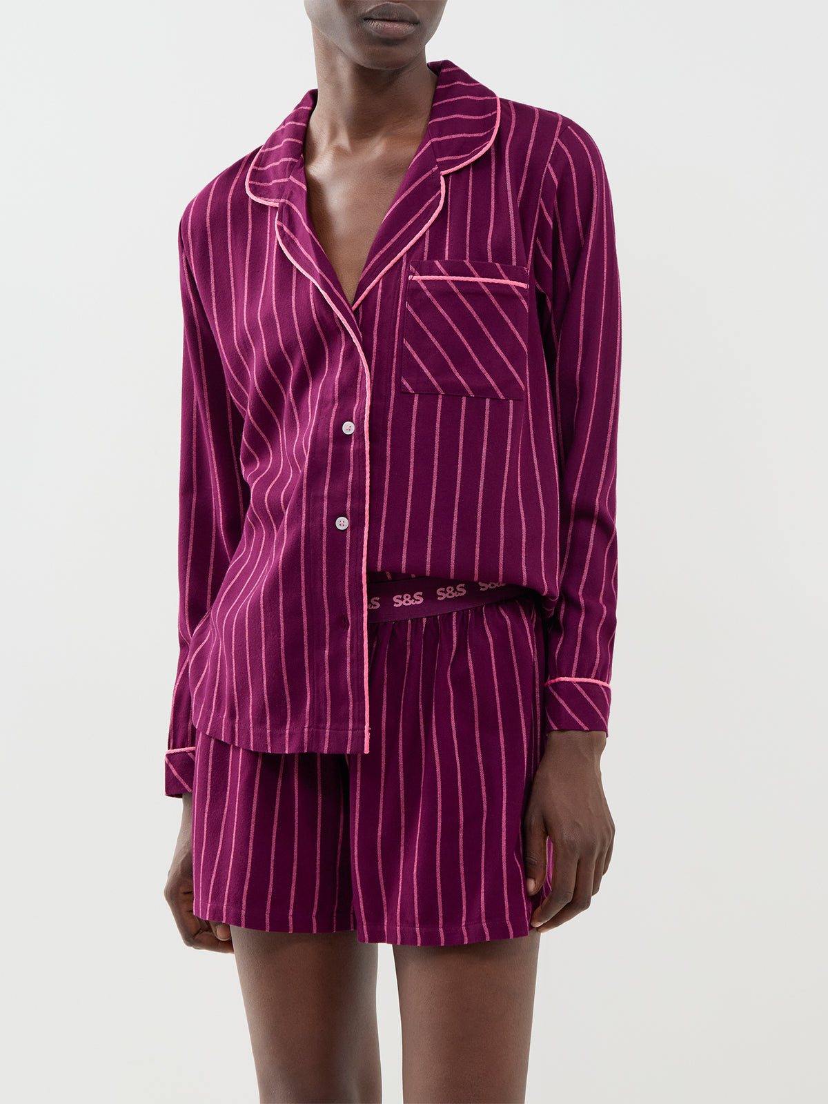 Ecovero Viscose Pyjama Shorts – Black Cherry & Pink Stripe