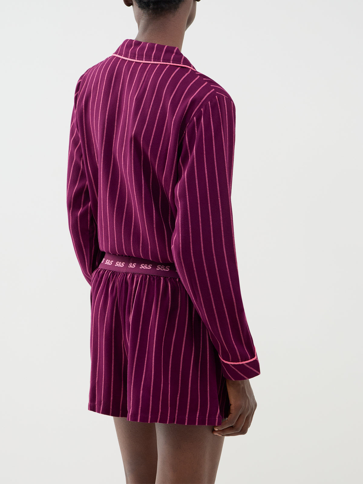 Ecovero Viscose Pyjama Shorts – Black Cherry & Pink Stripe