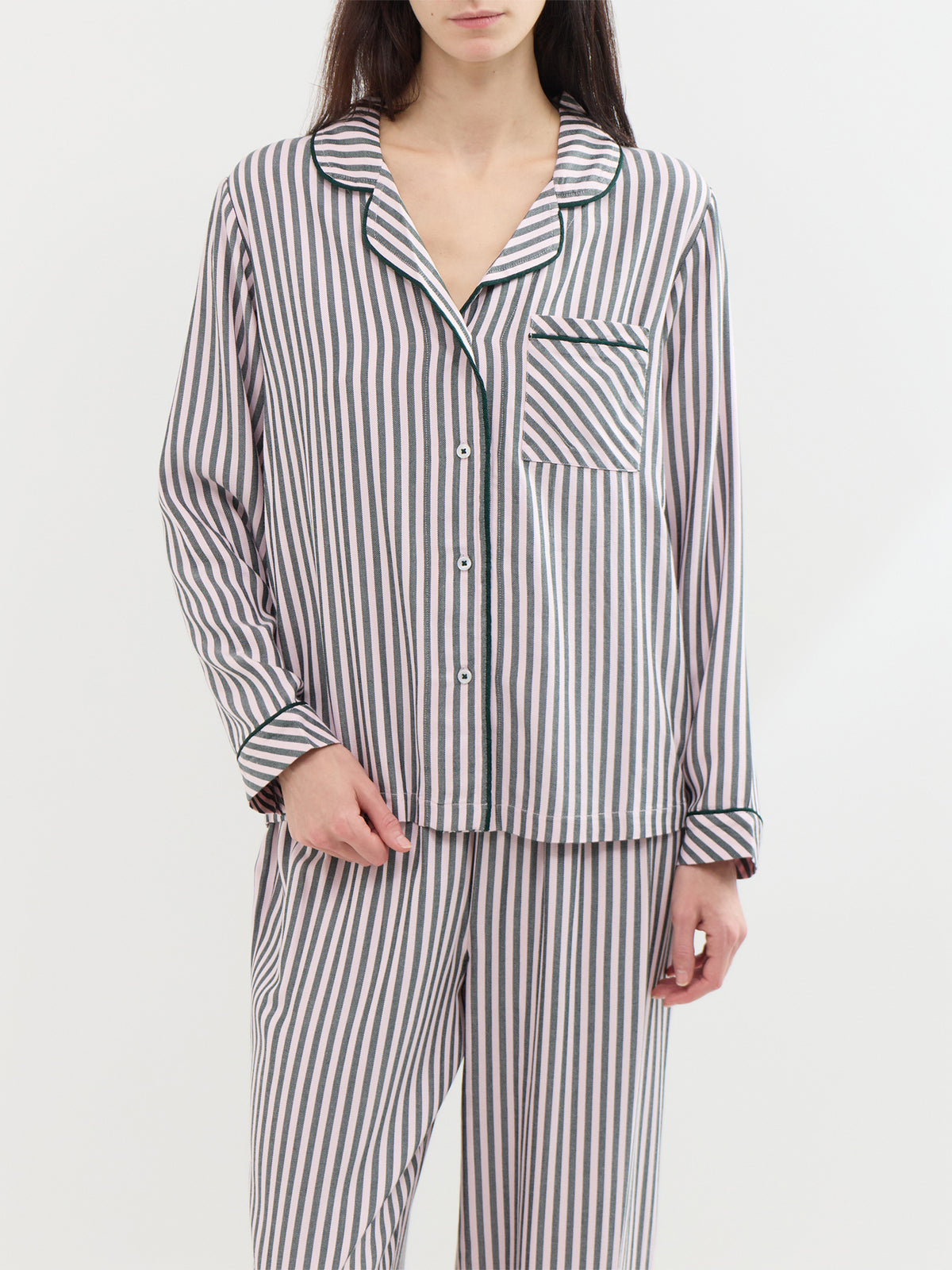 TENCEL Modal Long-Sleeved Pyjama Top - Pink & Green Stripe
