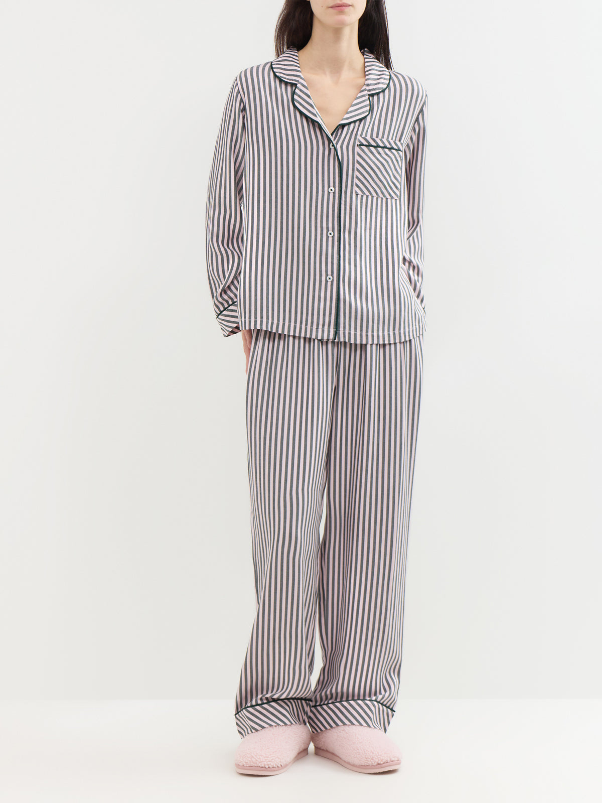 TENCEL Modal Long Pyjama Bottoms - Pink & Green Stripe