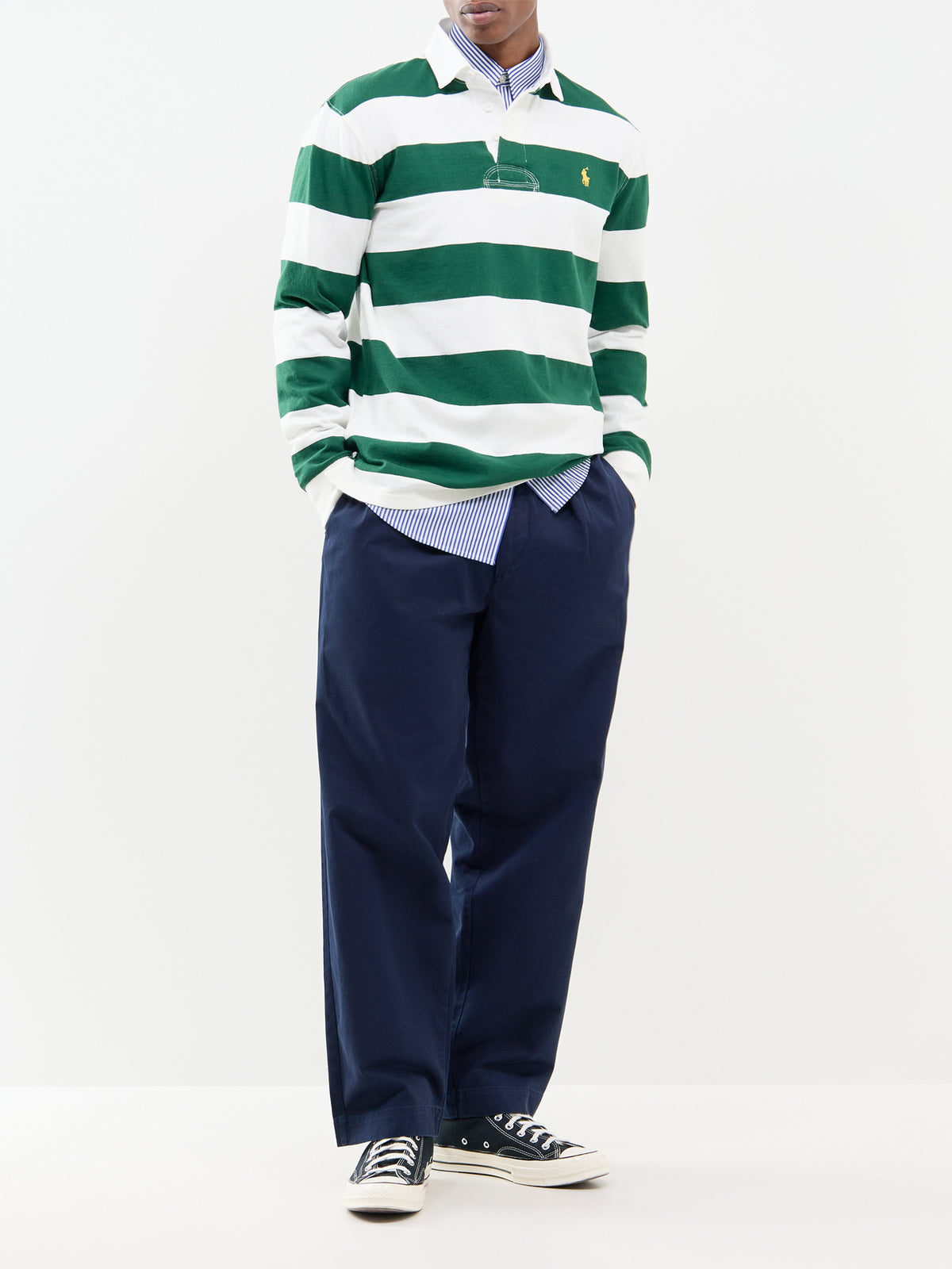 Cotton Striped Rugby Shirt - Cream & Forest Green