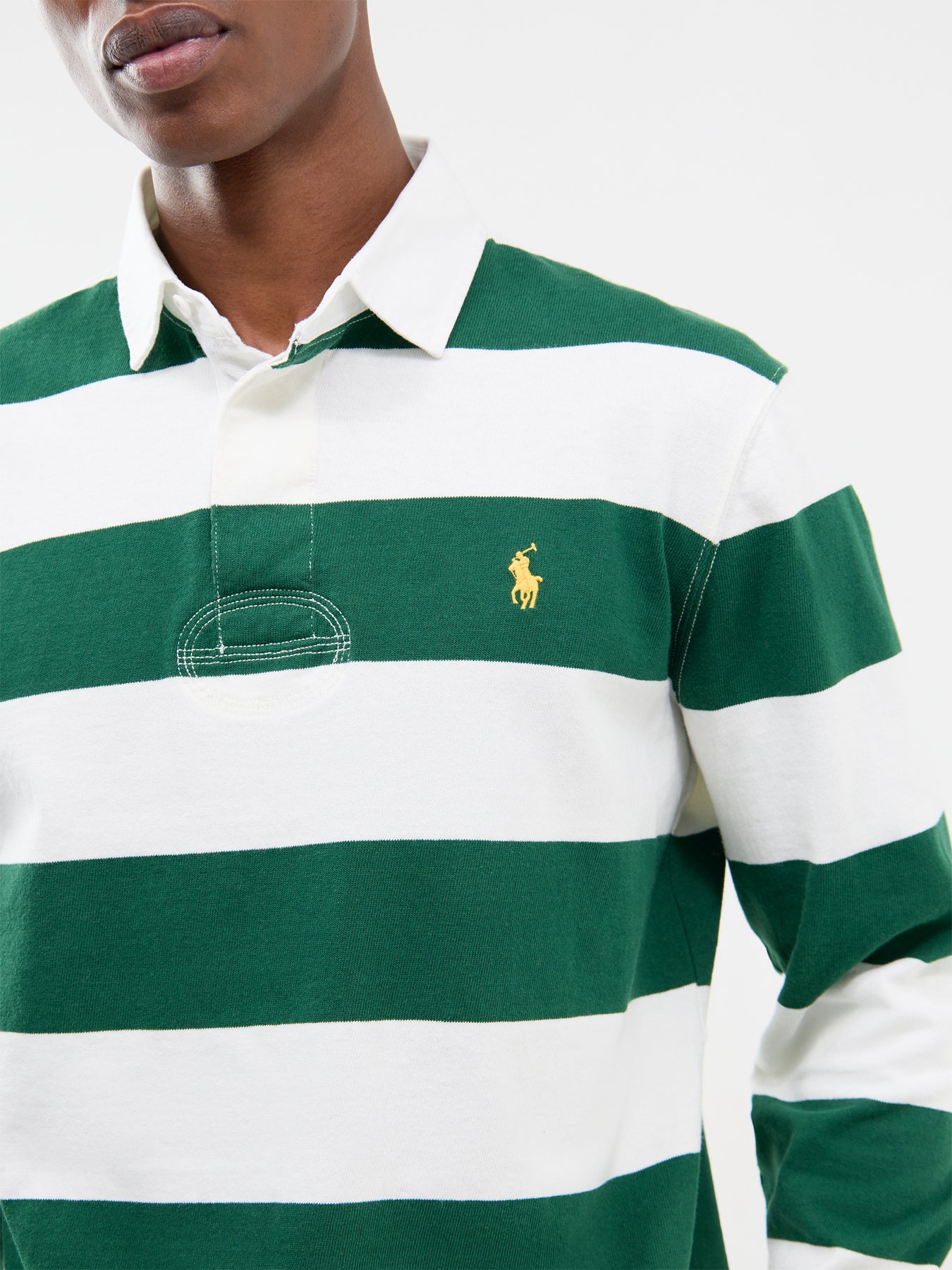Cotton Striped Rugby Shirt - Cream & Forest Green – Fenwick