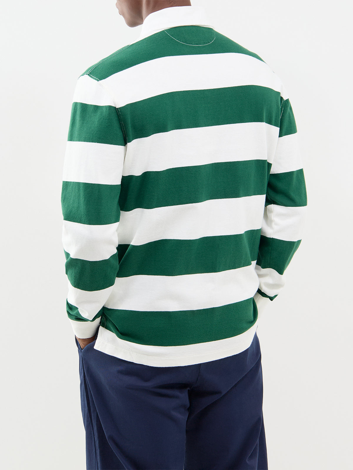 Cotton Striped Rugby Shirt - Cream & Forest Green
