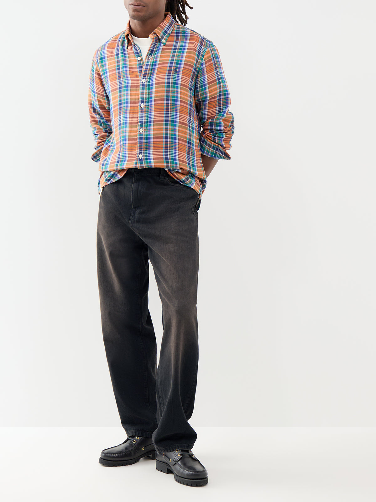 Custom Fit Cotton Double-Faced Check Shirt - Green & Navy