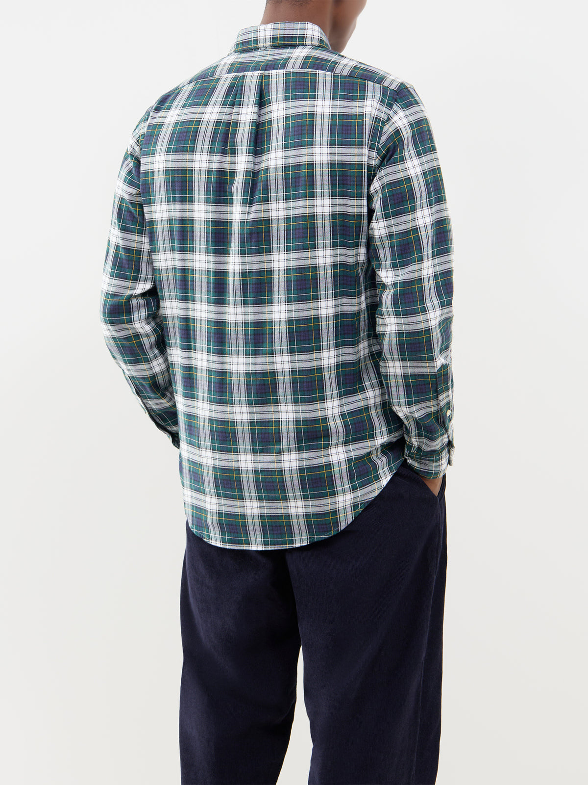 Custom Fit Cotton Oxford Check Shirt - Cream & Navy
