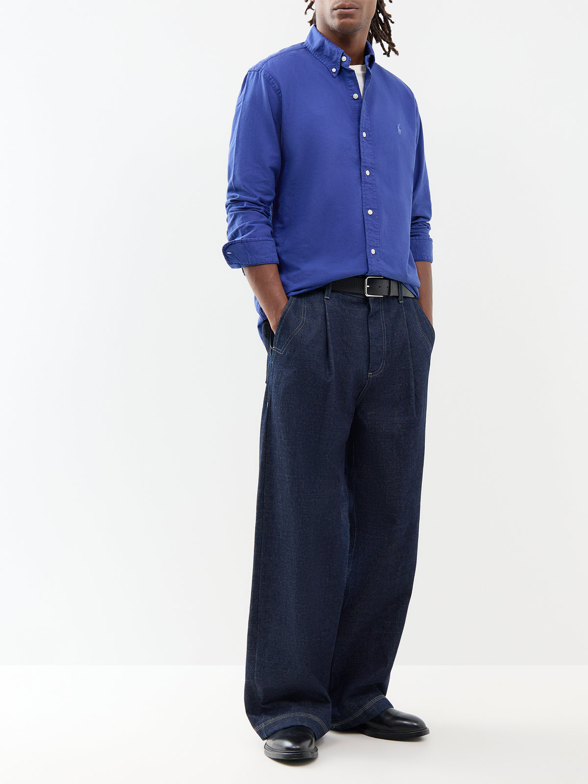 Custom Fit Garment-Dyed Cotton Oxford Shirt - Blue Yacht