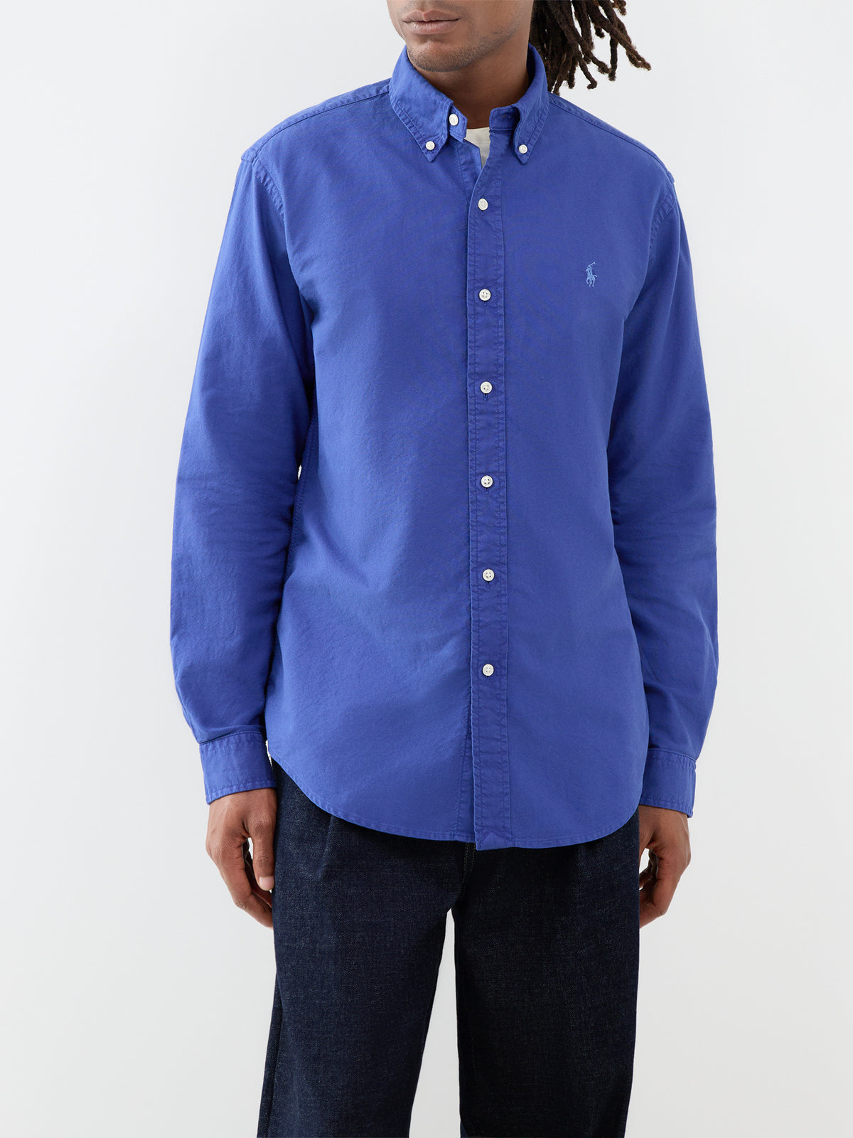 Custom Fit Garment-Dyed Cotton Oxford Shirt - Blue Yacht
