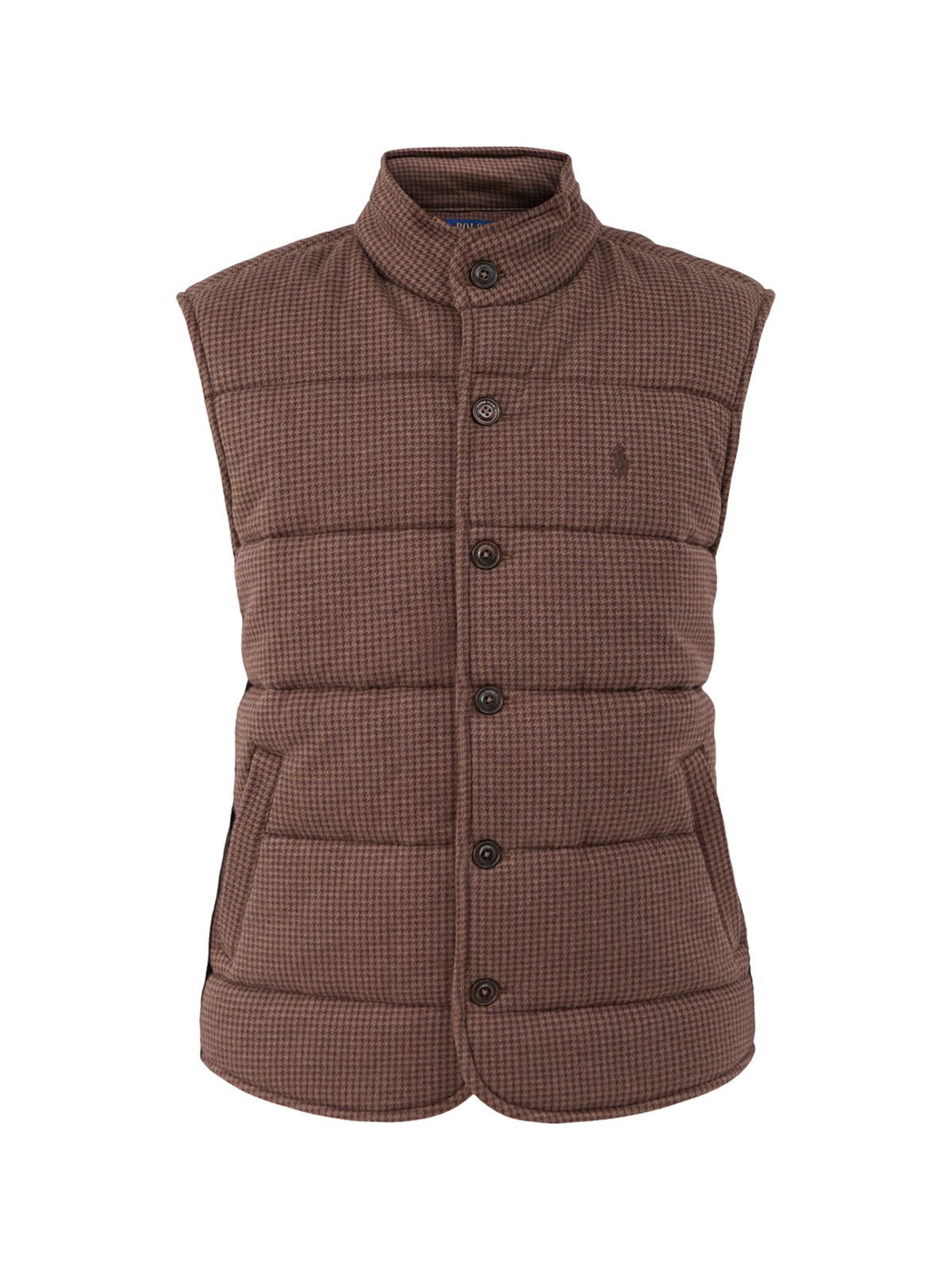 Cotton Small Dogtooth Check Gilet - Brown Heather