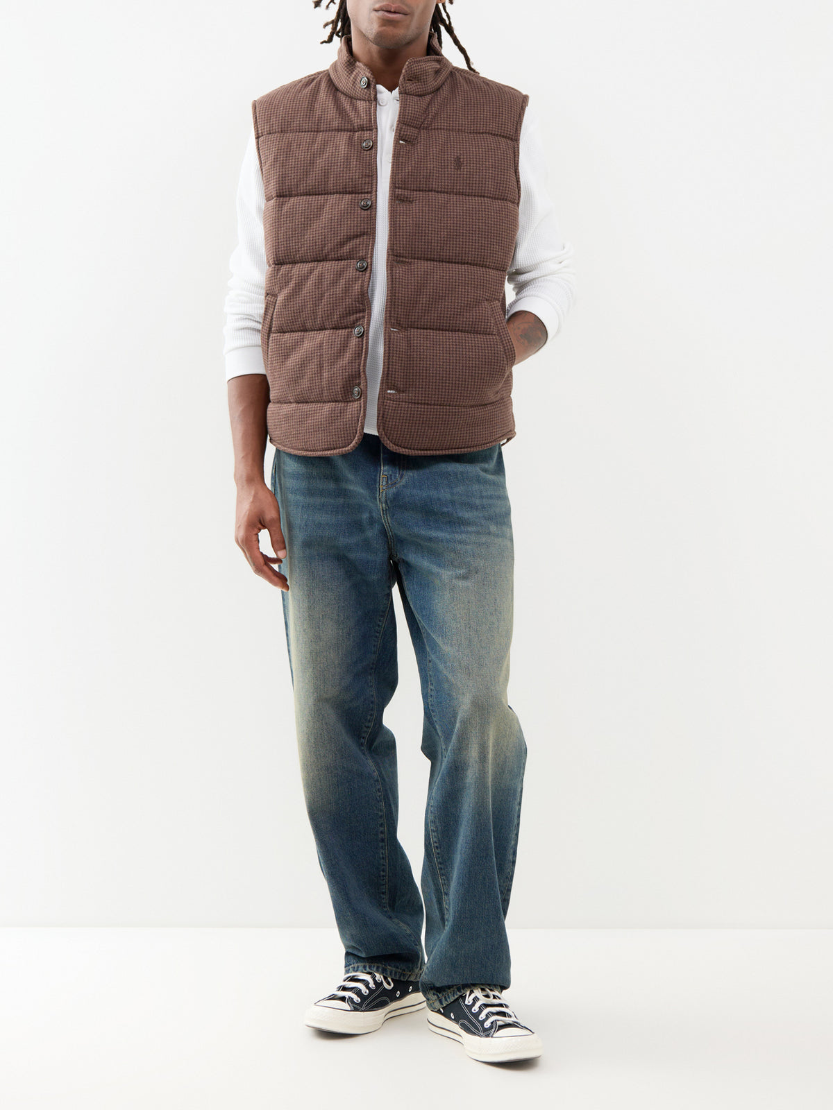 Cotton Small Dogtooth Check Gilet - Brown Heather