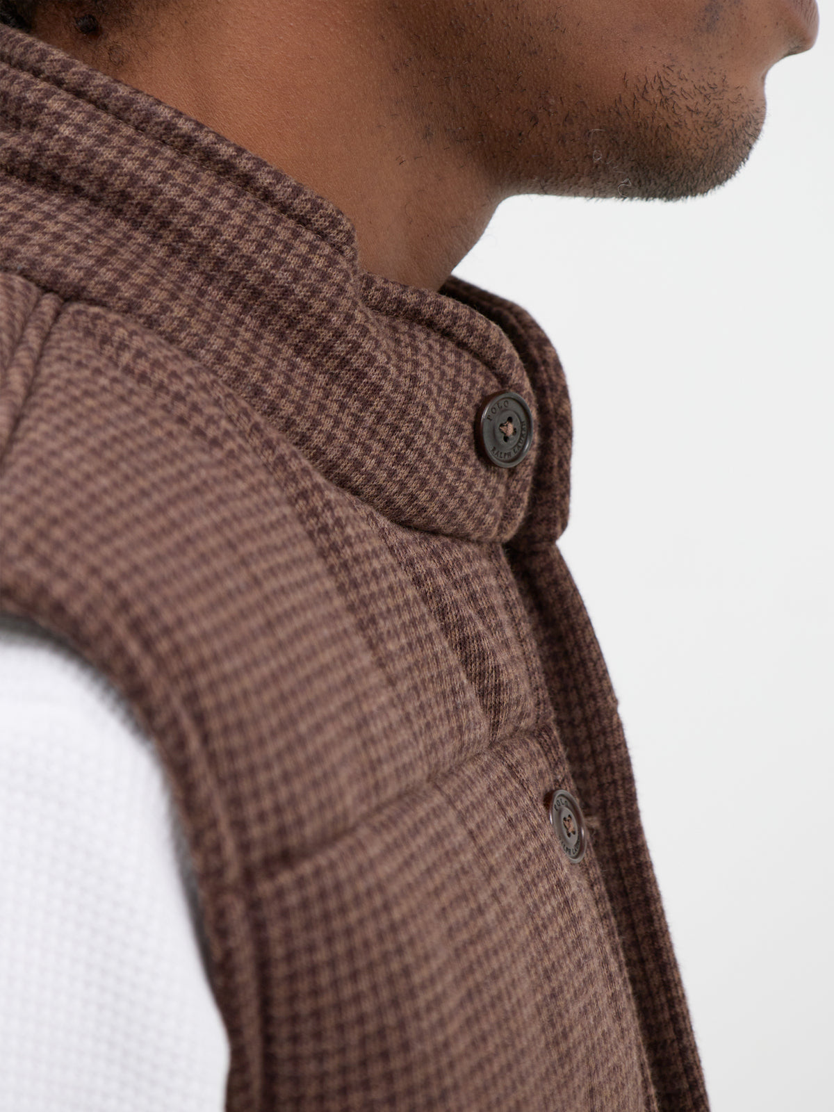 Cotton Small Dogtooth Check Gilet - Brown Heather