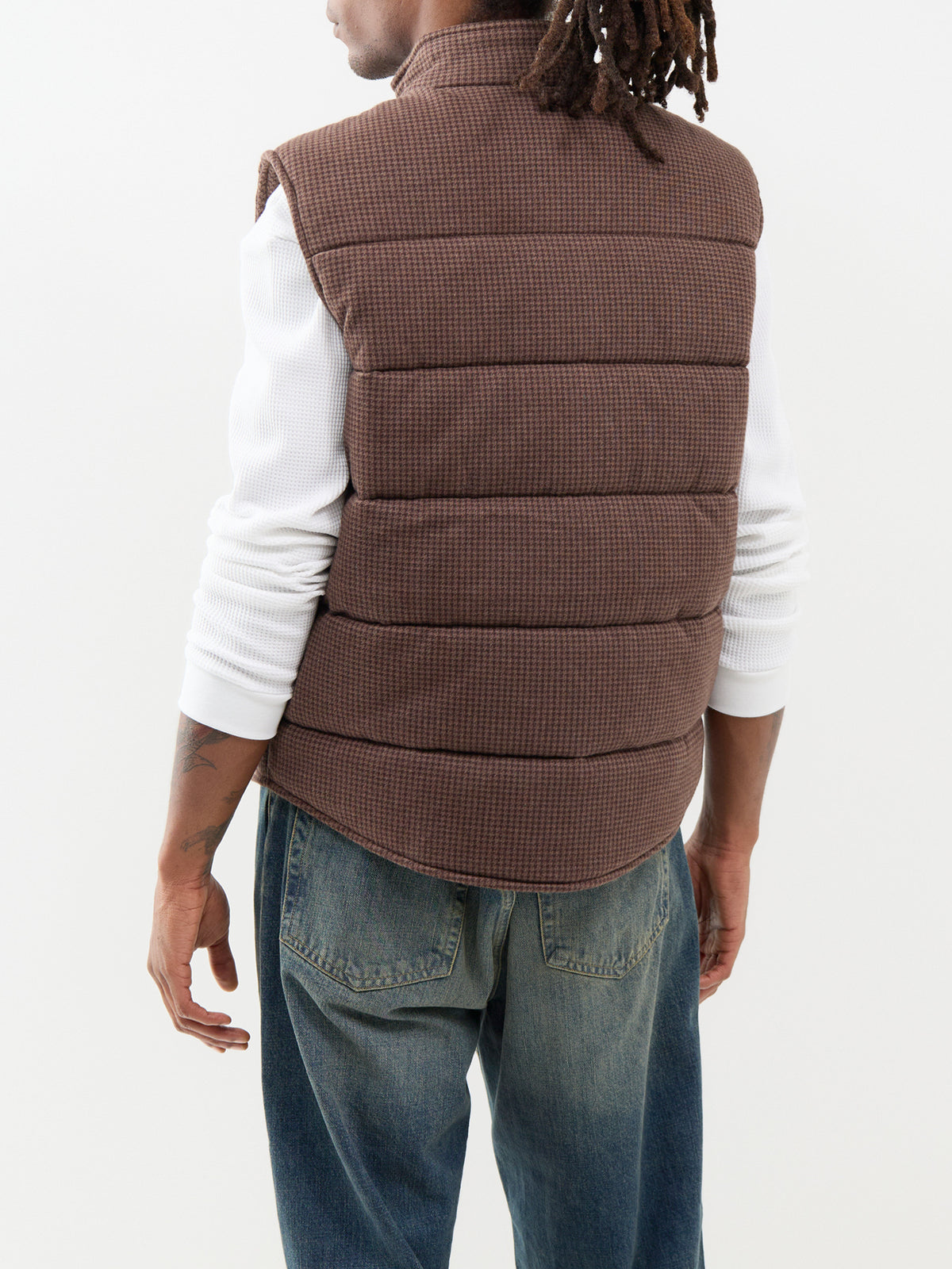 Cotton Small Dogtooth Check Gilet - Brown Heather