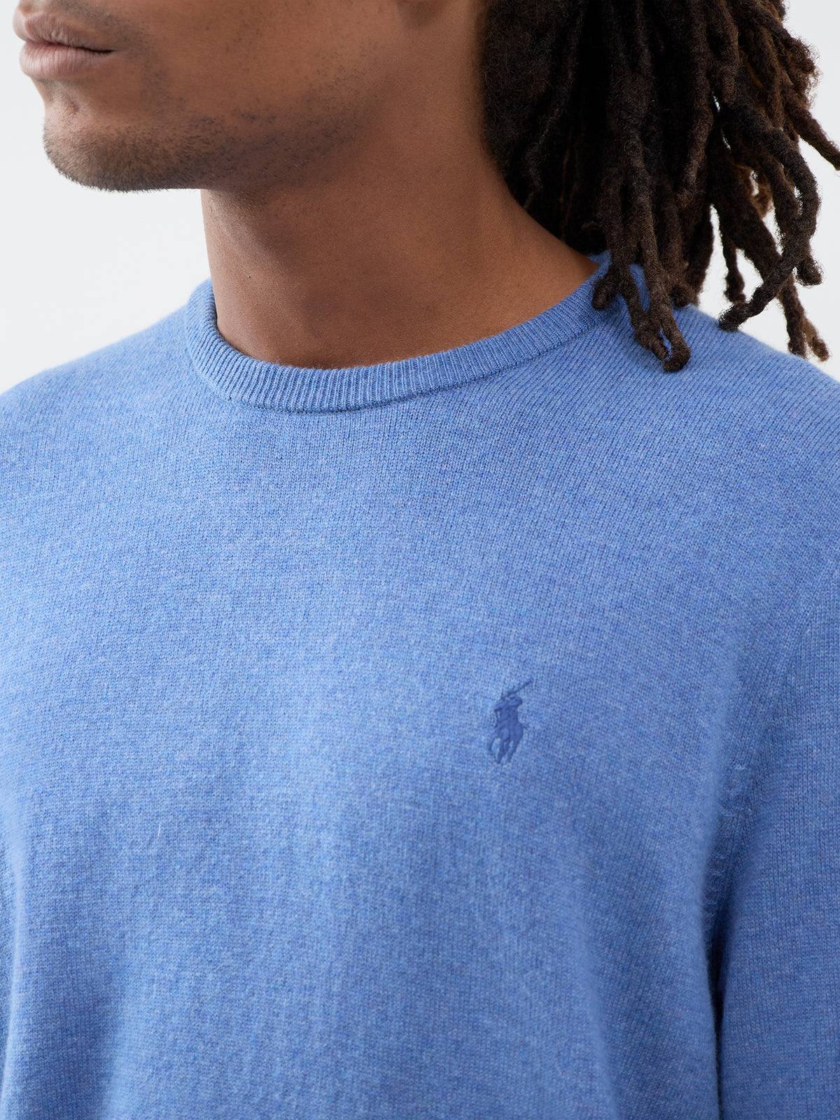Wool Crew Neck Knitted Jumper - Blue Borage Heather