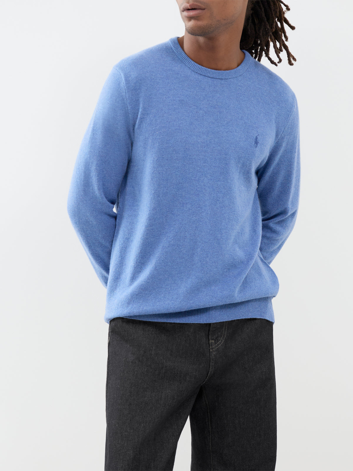 Wool Crew Neck Knitted Jumper - Blue Borage Heather