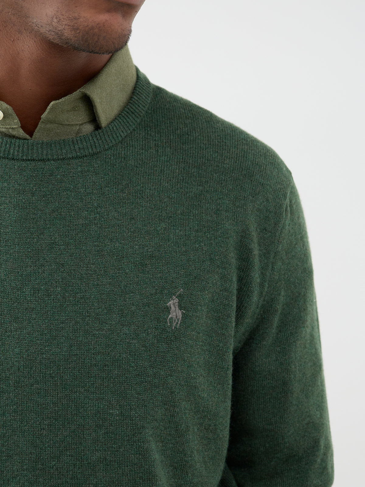 Wool Crew Neck Knitted Jumper - Lodgepole Pine Heather