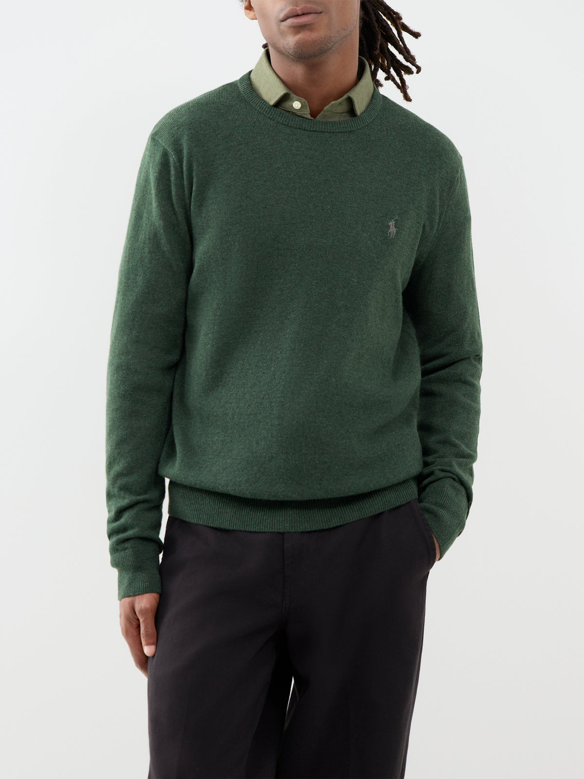 Wool Crew Neck Knitted Jumper - Lodgepole Pine Heather