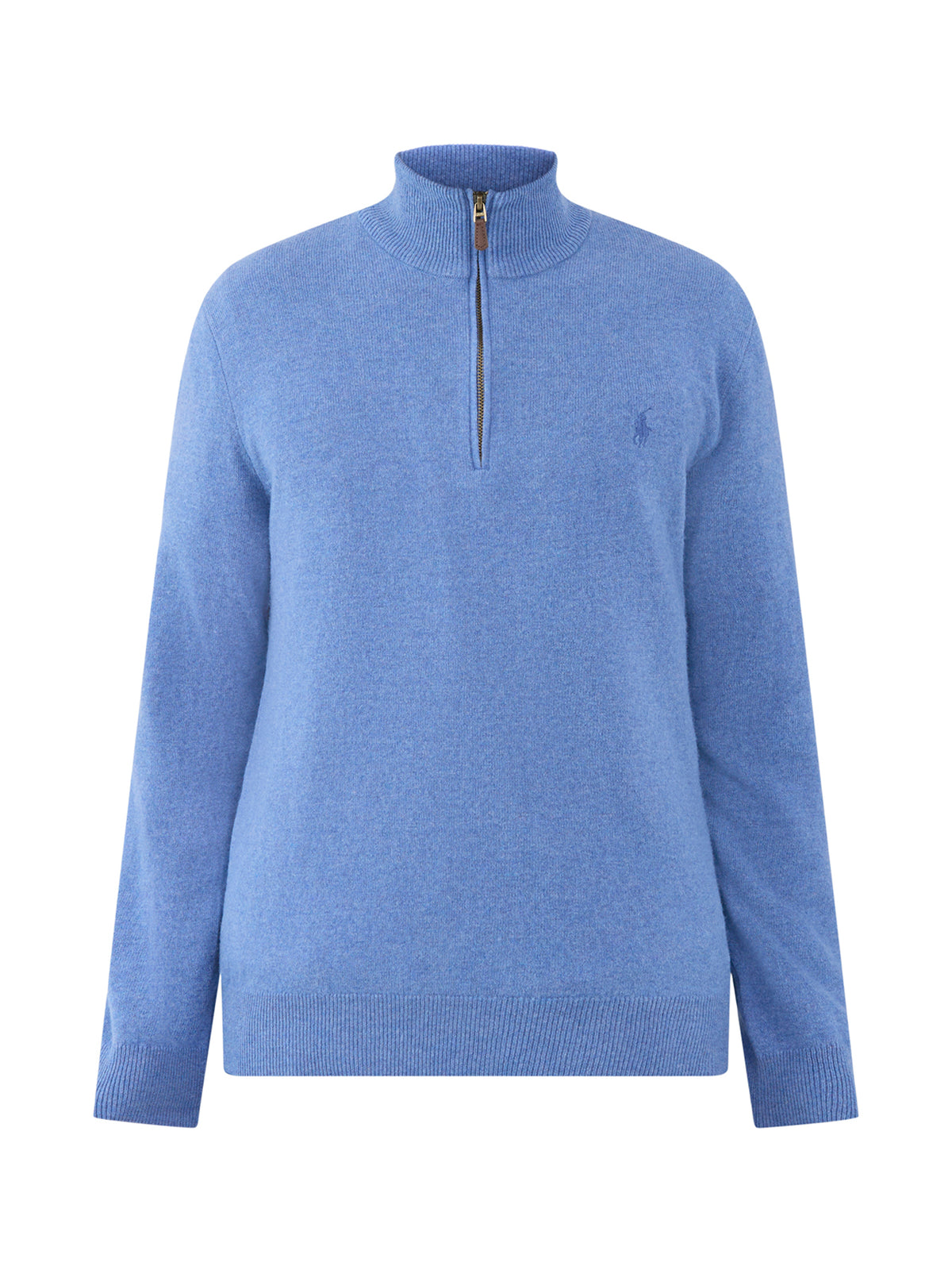 Wool Quarter-Zip Knitted Jumper - Blue Borage Heather