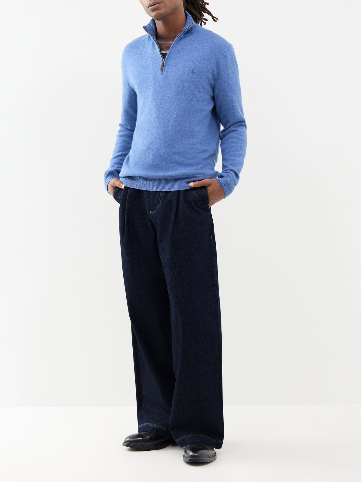 Wool Quarter-Zip Knitted Jumper - Blue Borage Heather