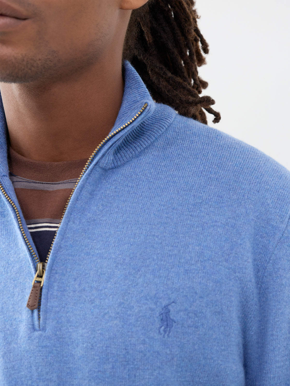 Wool Quarter-Zip Knitted Jumper - Blue Borage Heather