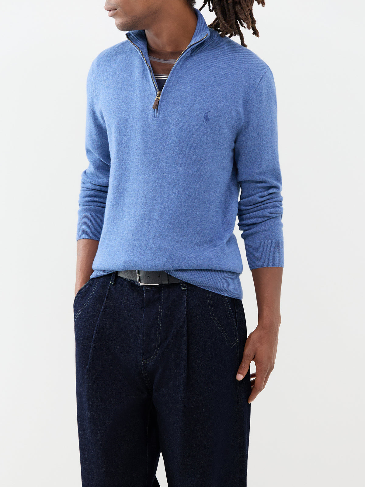 Wool Quarter-Zip Knitted Jumper - Blue Borage Heather