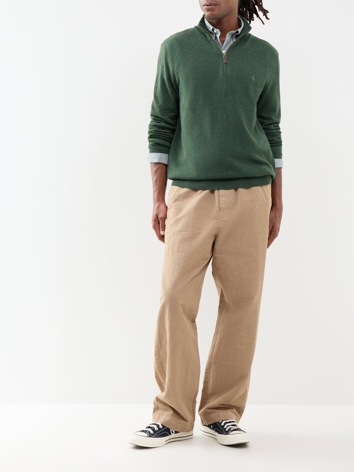 Wool Quarter-Zip Knitted Jumper - Lodgepole Pine Heather