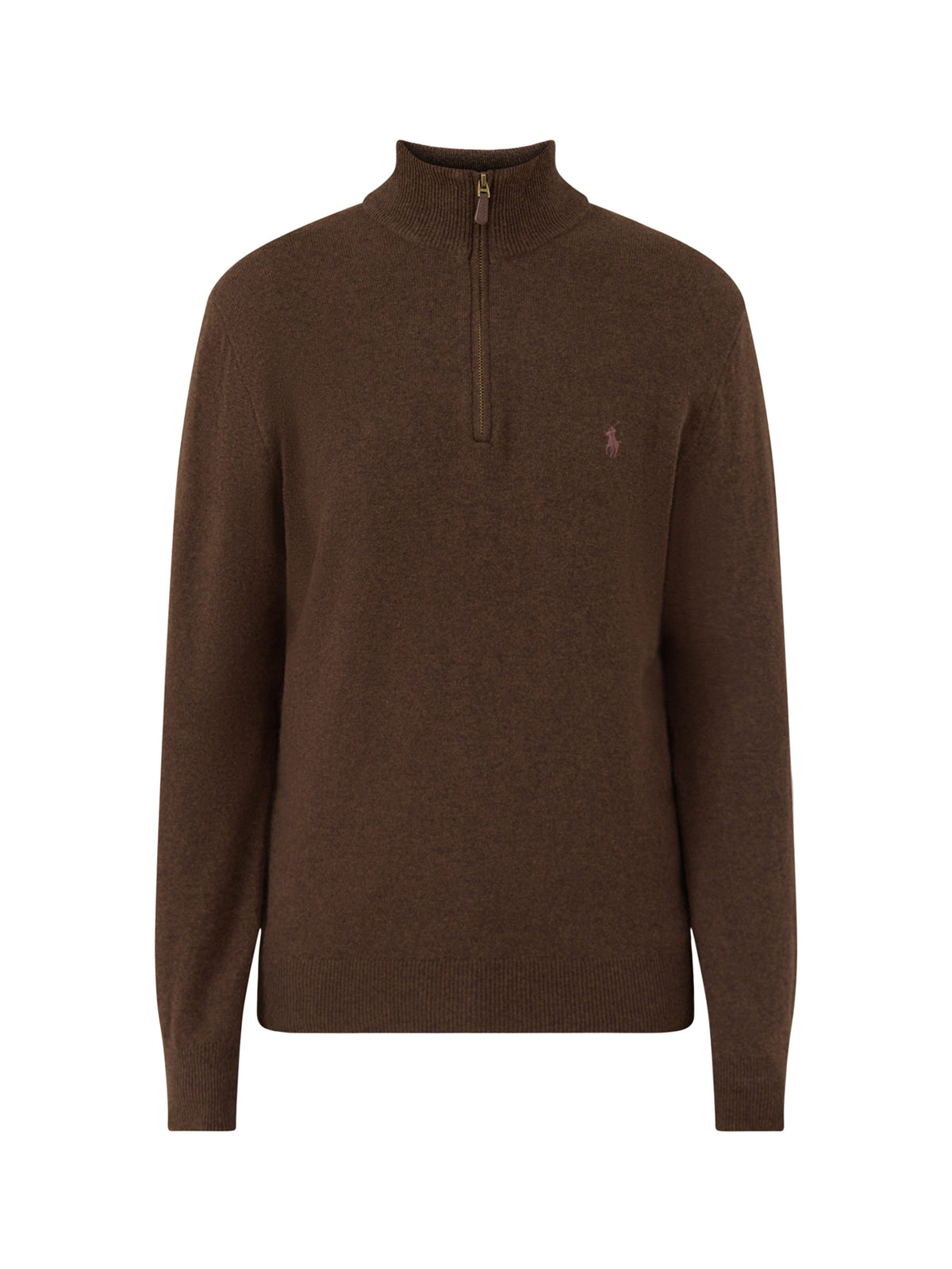 Wool Quarter-Zip Knitted Jumper - Cinnamon Brown Heather
