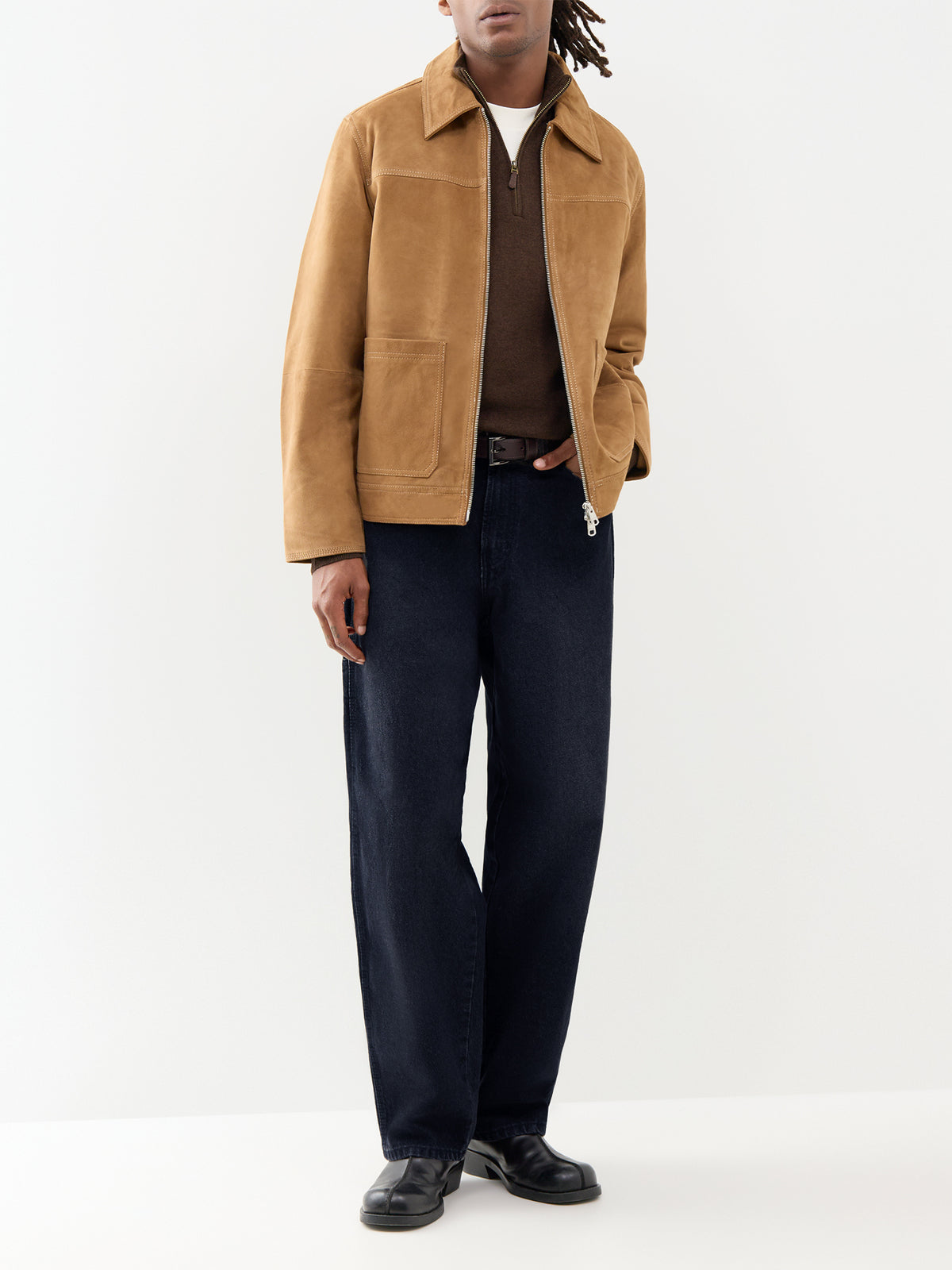 Wool Quarter-Zip Knitted Jumper - Cinnamon Brown Heather