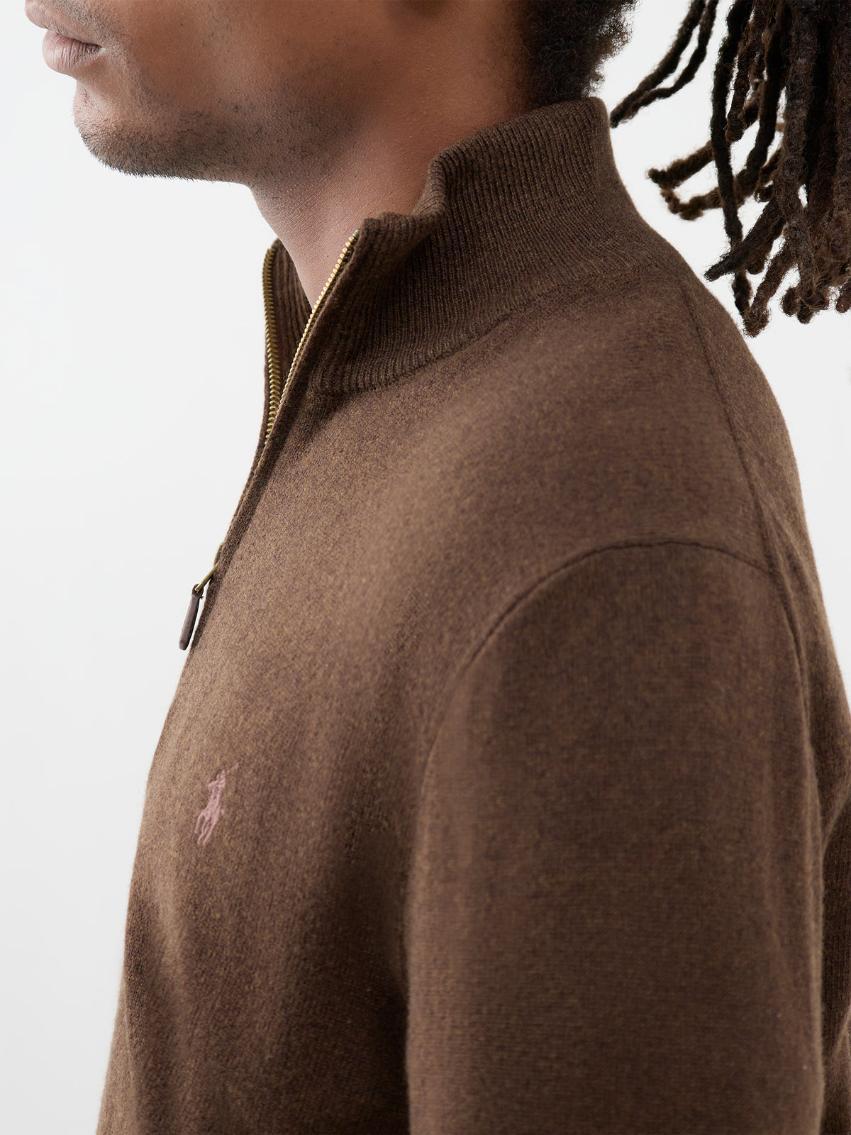 Wool Quarter-Zip Knitted Jumper - Cinnamon Brown Heather