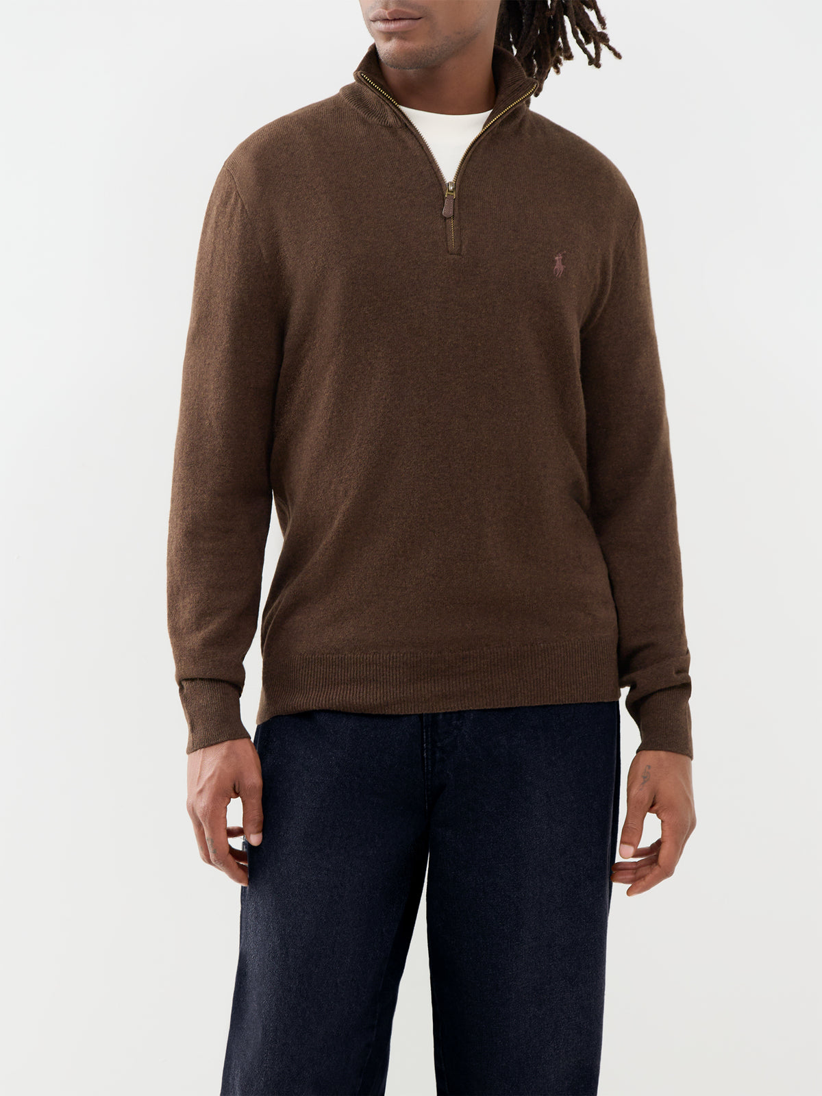 Wool Quarter-Zip Knitted Jumper - Cinnamon Brown Heather