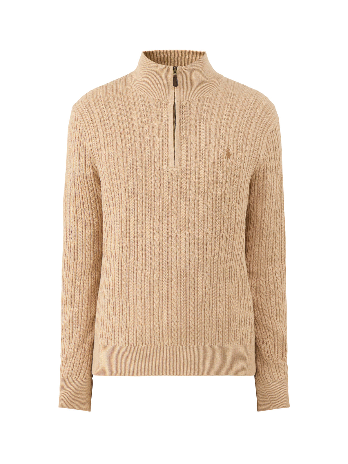 Small Cable Cotton Quarter-Zip Jumper - Camel Melange