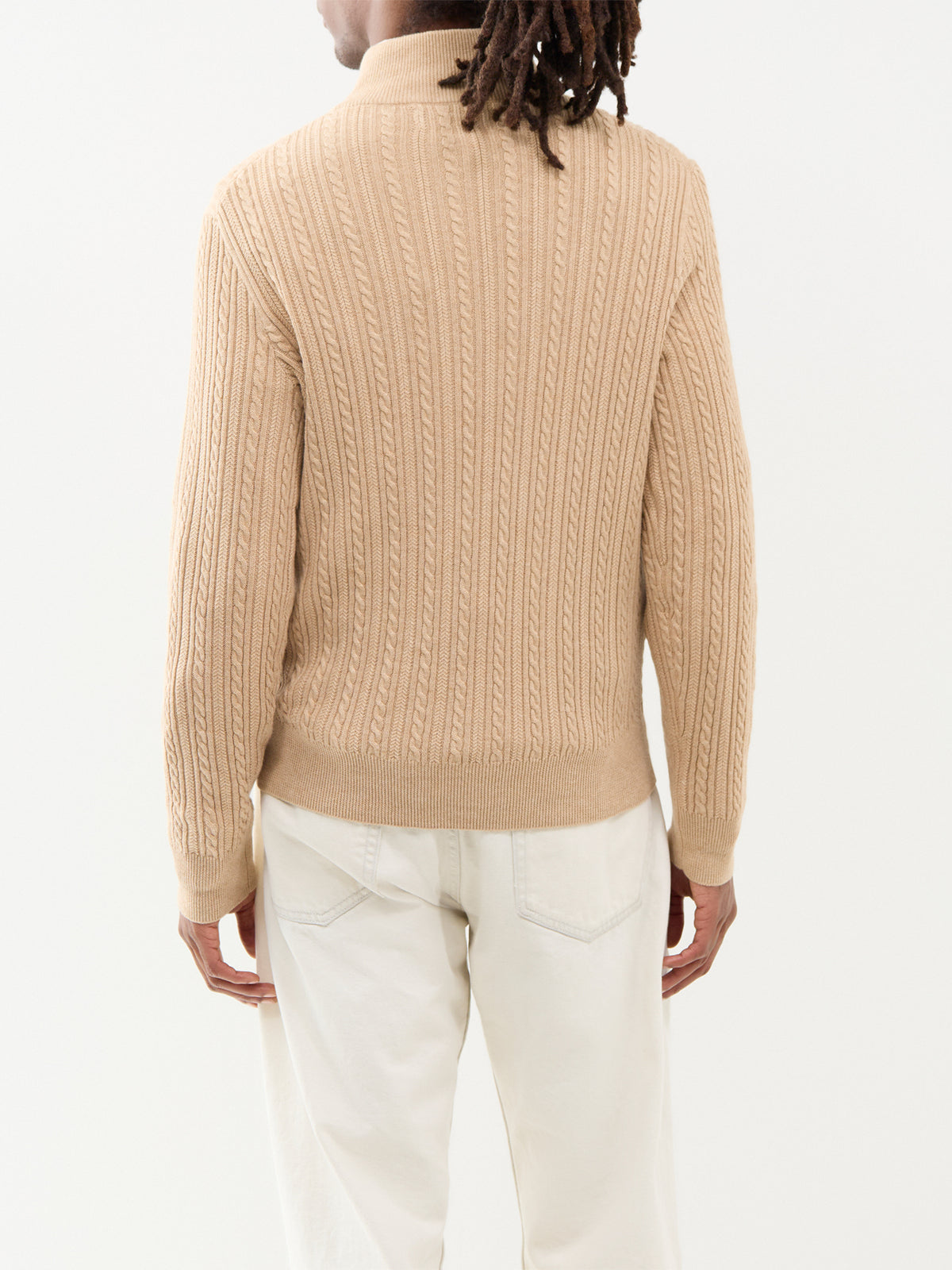 Small Cable Cotton Quarter-Zip Jumper - Camel Melange