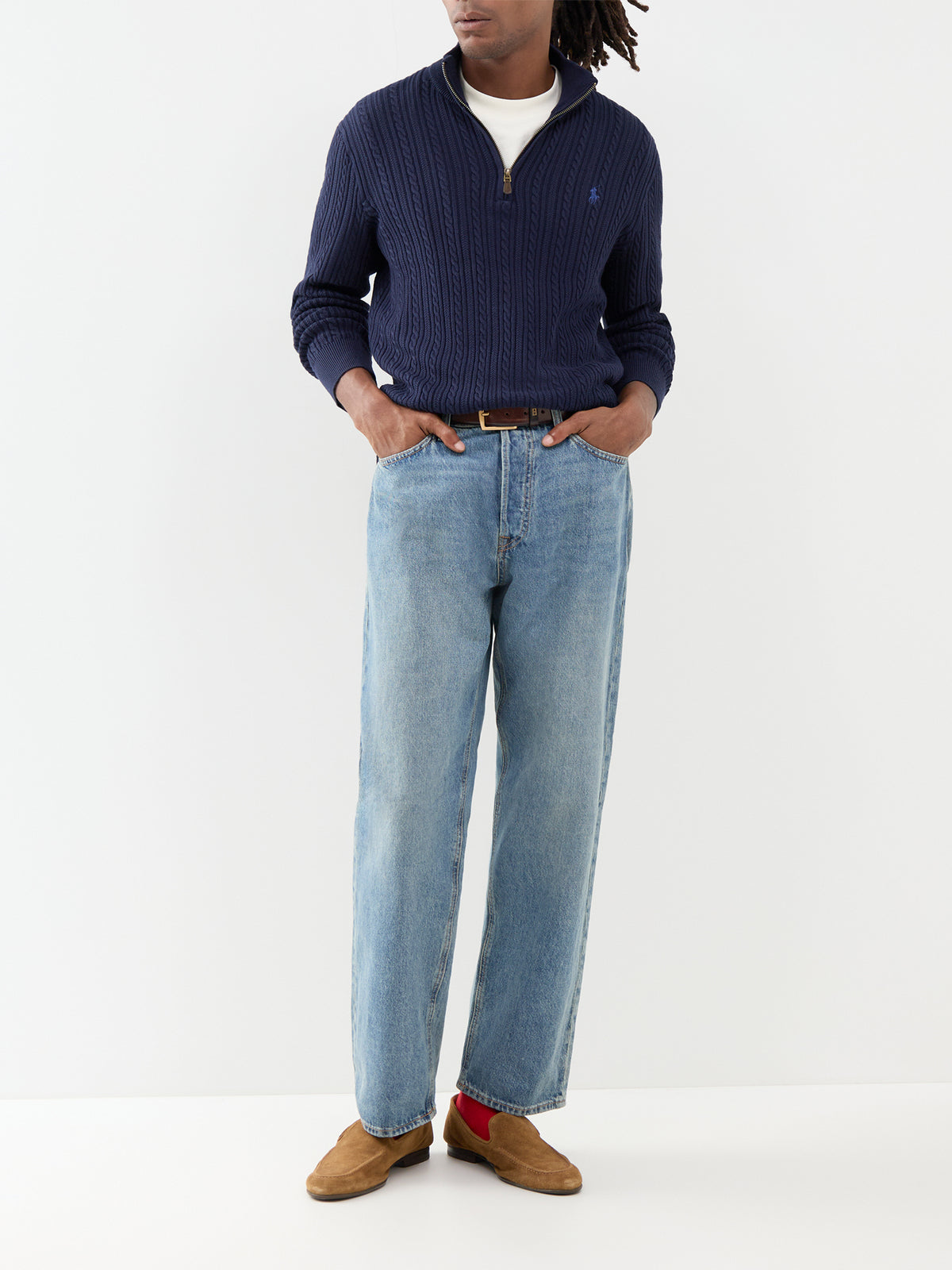 Small Cable Cotton Quarter-Zip Jumper - Hunter Navy