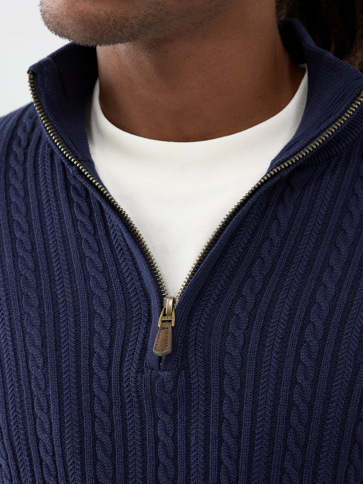 Small Cable Cotton Quarter-Zip Jumper - Hunter Navy